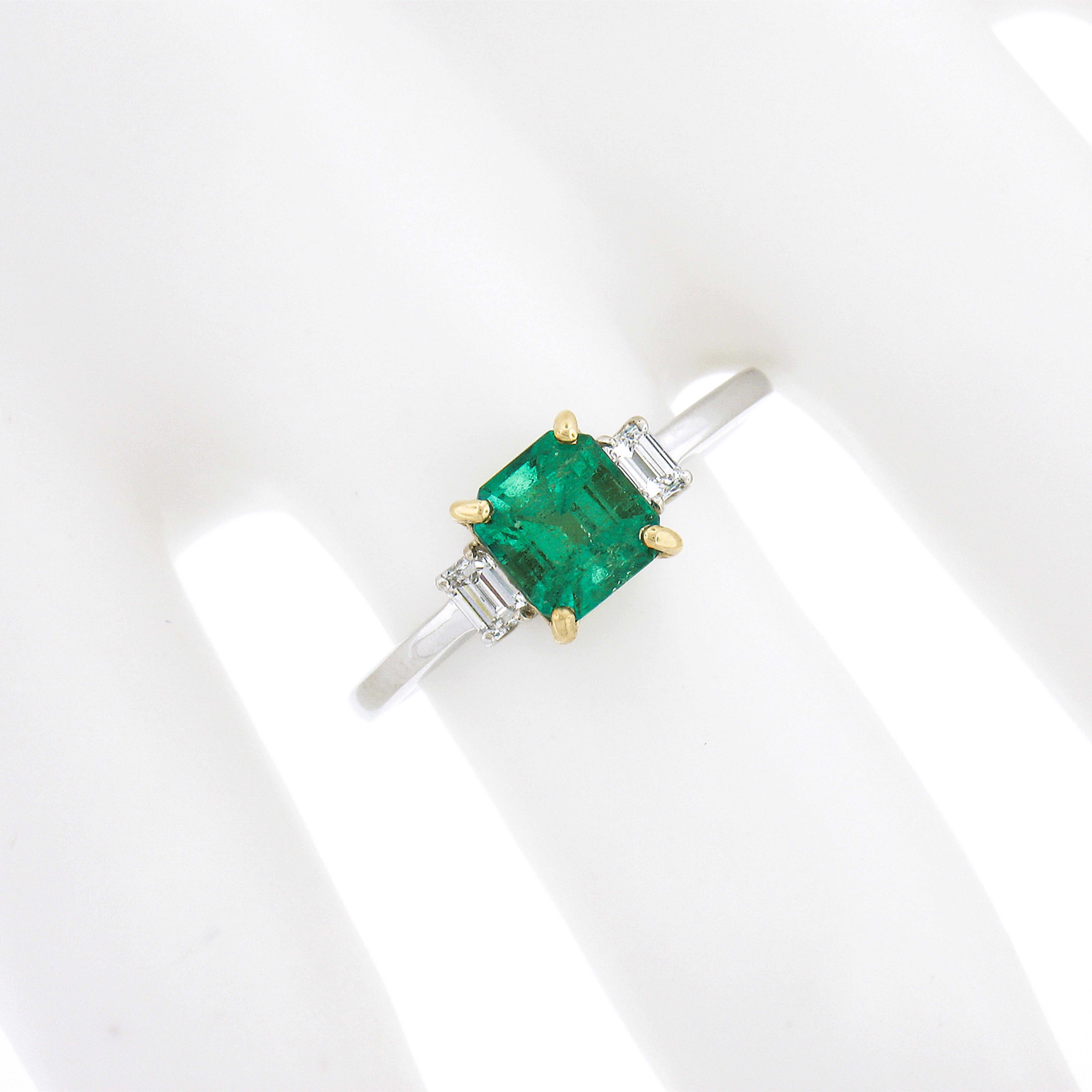 NEW 18k TT Gold 1.05ctw Emerald Cut Columbian Emerald w/ Diamond Accents Ring For Sale 1