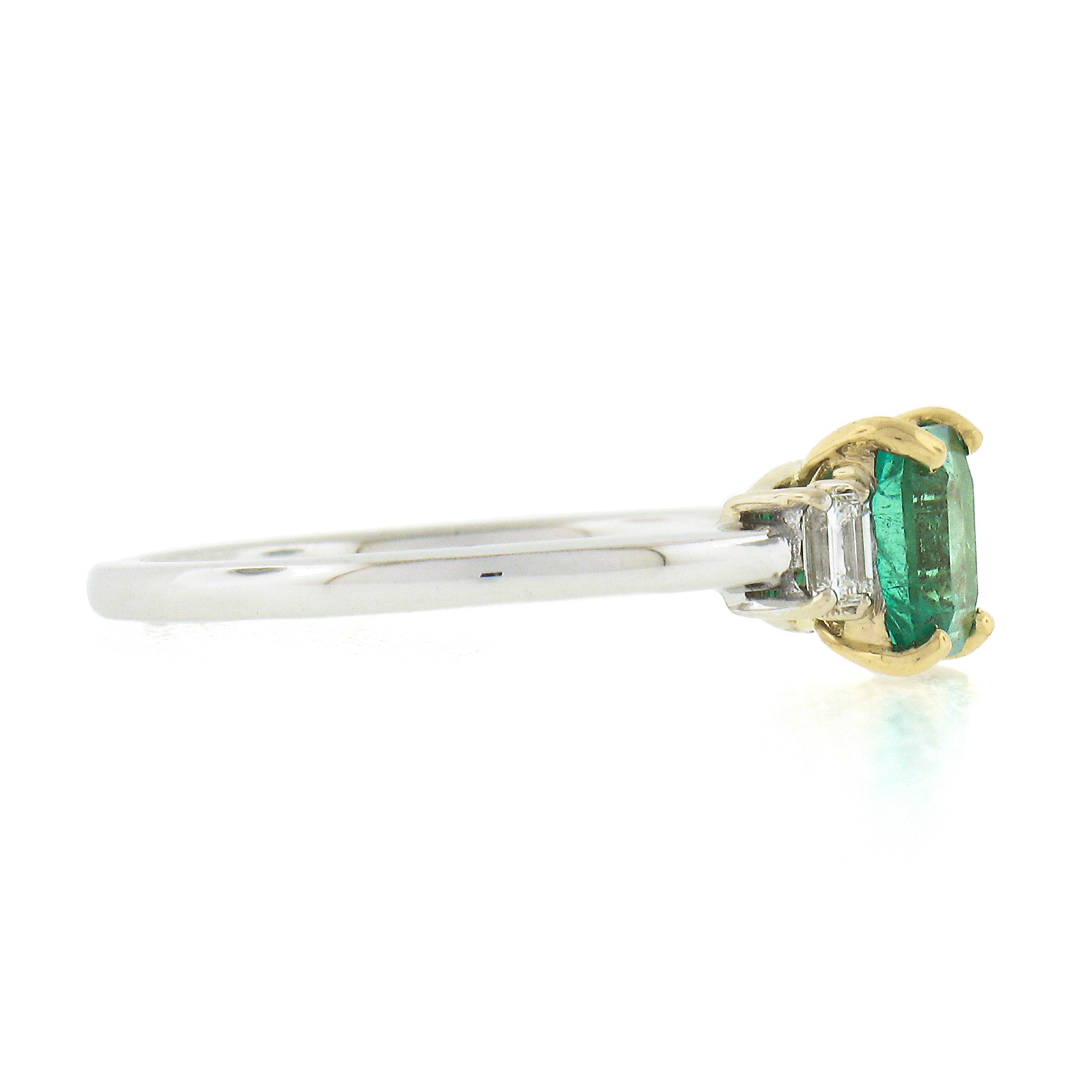 NEW 18k TT Gold 1.05ctw Emerald Cut Columbian Emerald w/ Diamond Accents Ring For Sale 2