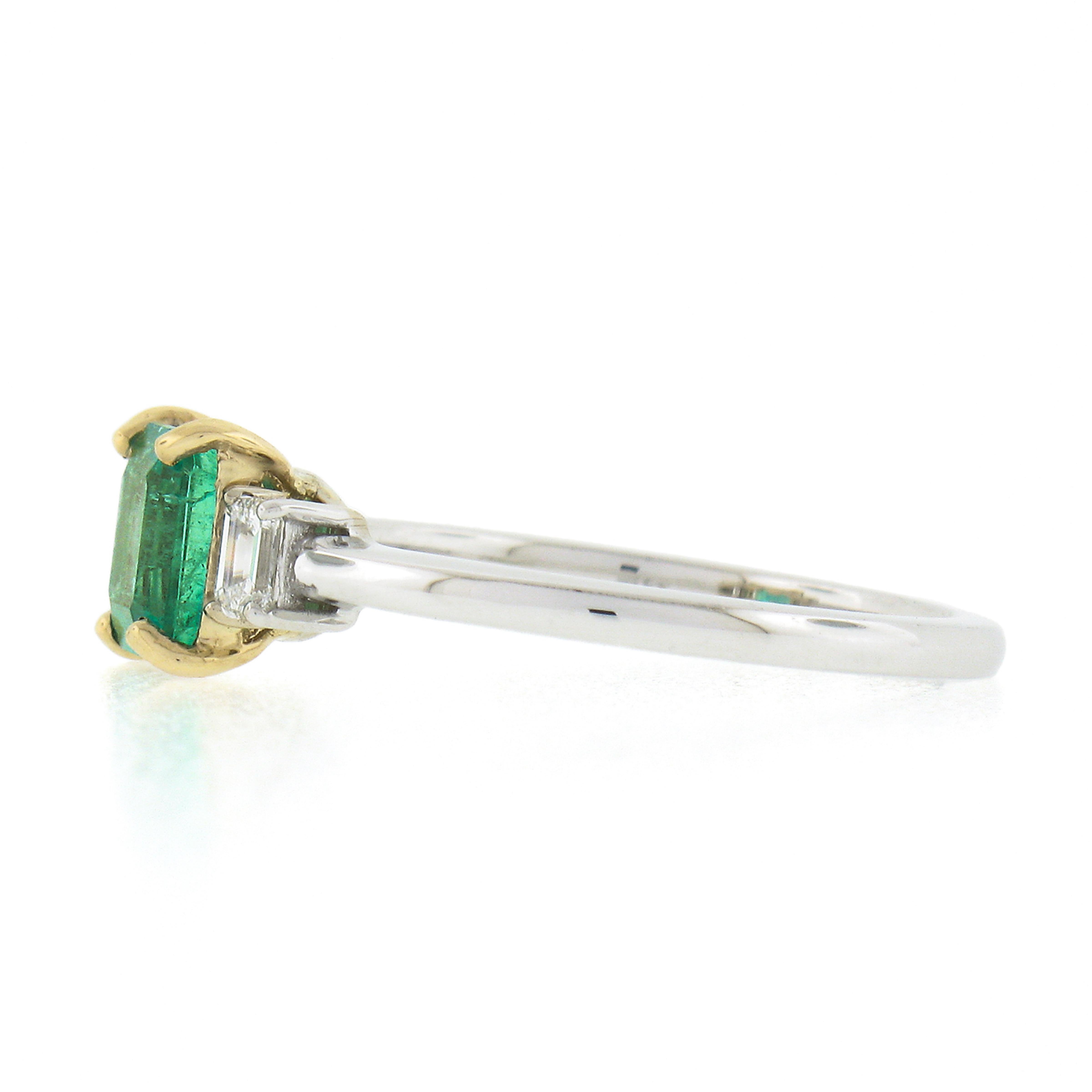 NEW 18k TT Gold 1.05ctw Emerald Cut Columbian Emerald w/ Diamond Accents Ring For Sale 3