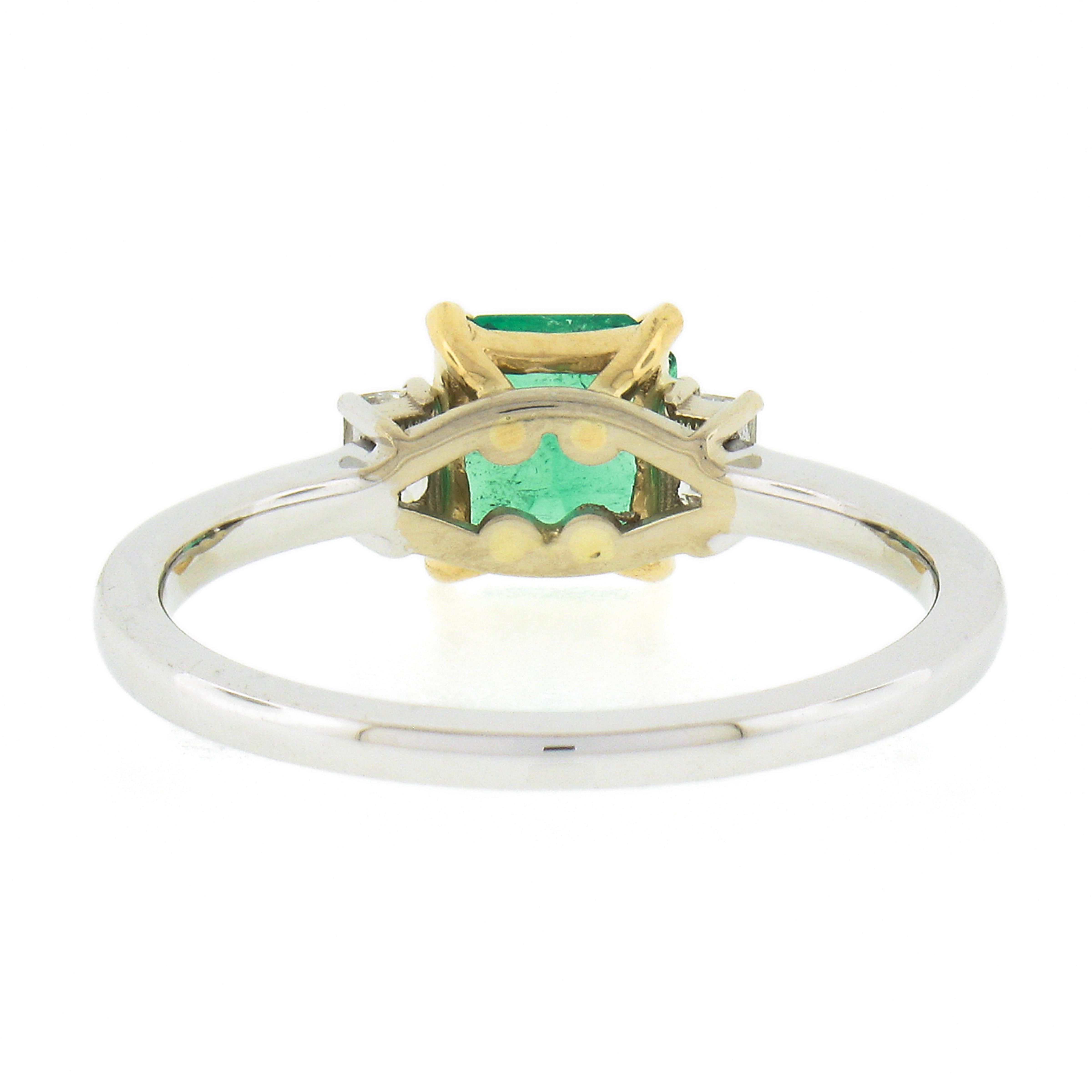 NEW 18k TT Gold 1.05ctw Emerald Cut Columbian Emerald w/ Diamond Accents Ring For Sale 4