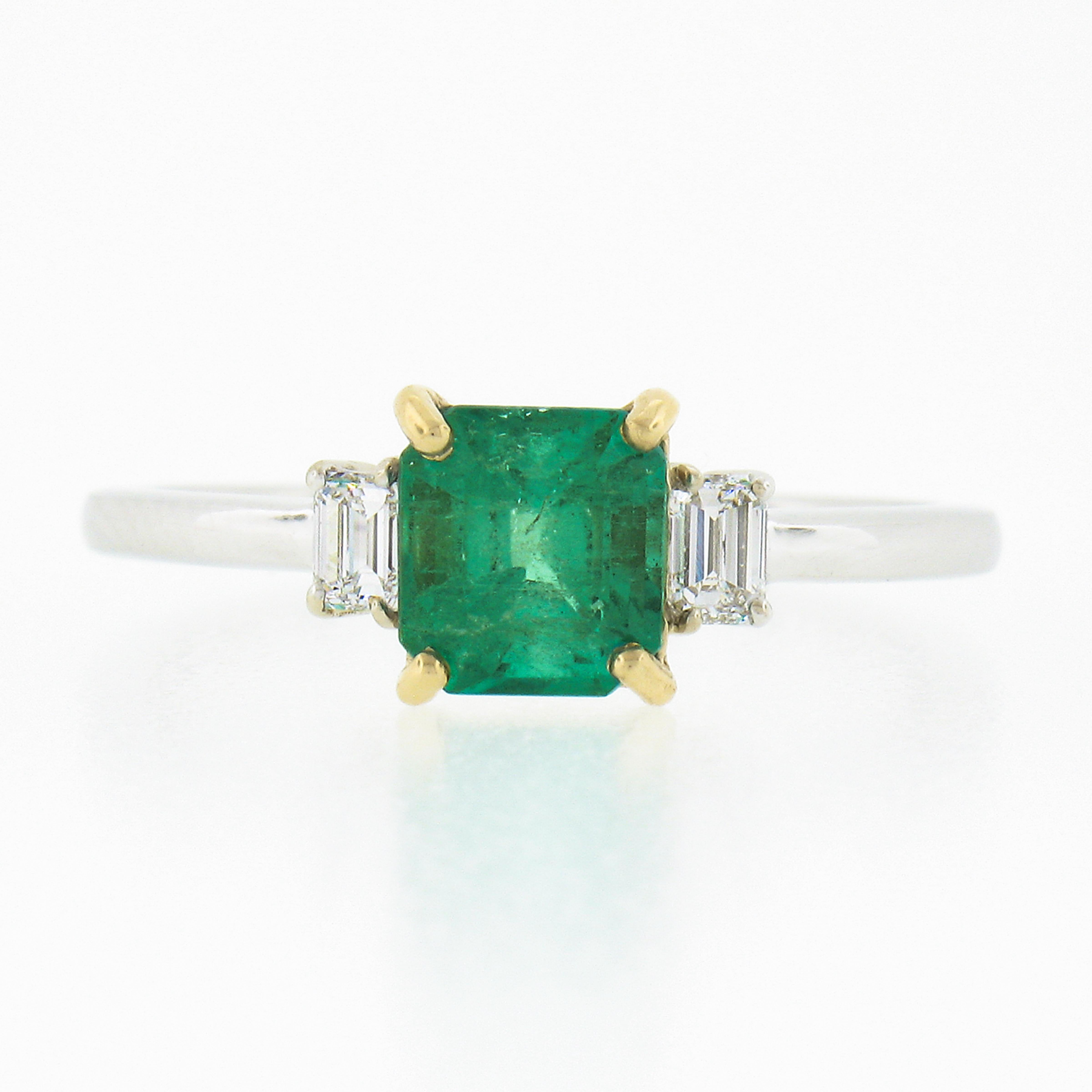 NEW 18k TT Gold 1.05ctw Emerald Cut Columbian Emerald w/ Diamond Accents Ring For Sale