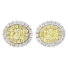 Nuovi orecchini a perno ovali con diamante giallo e bianco da 1,0ctw Fancy TT in oro 18K con doppio alone