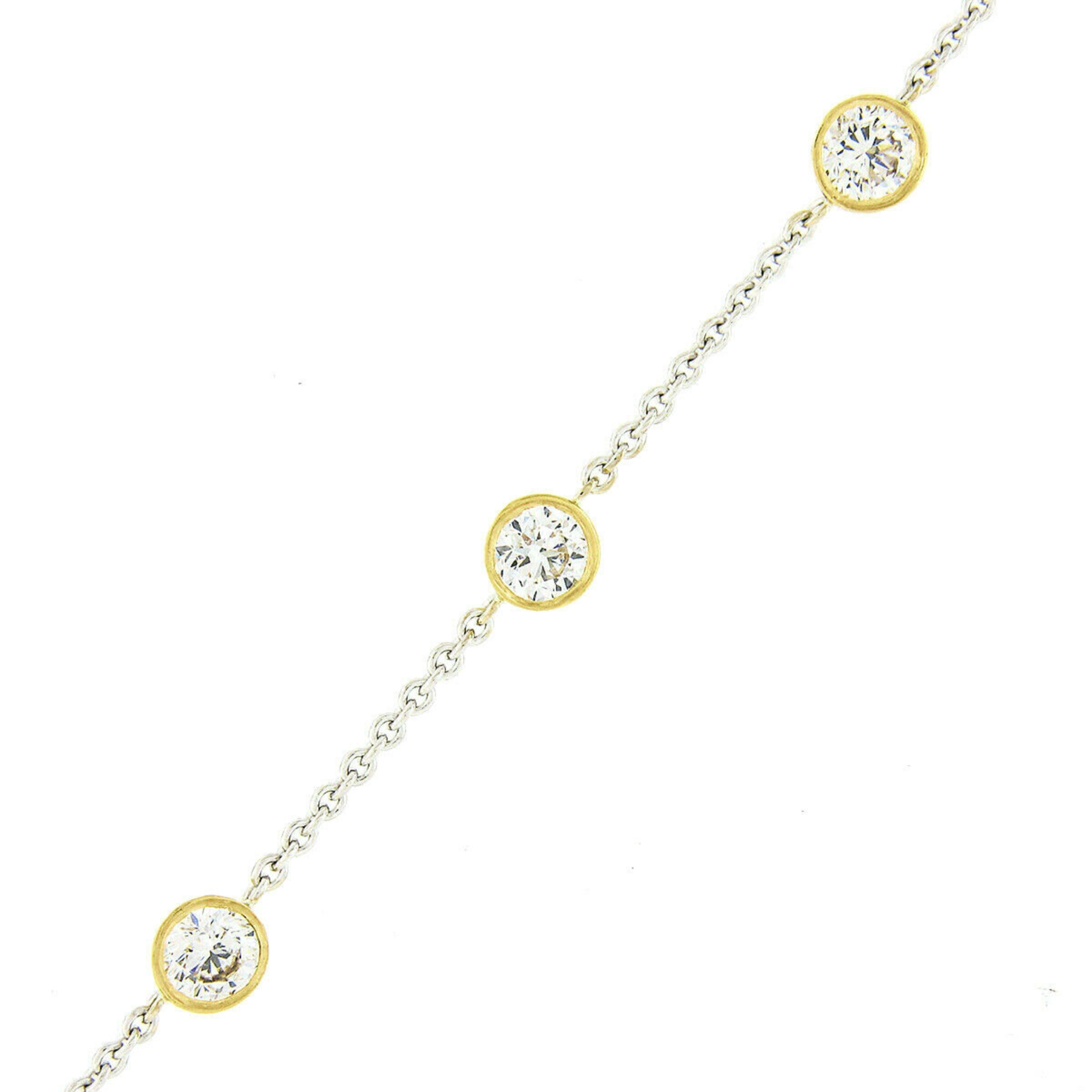 Women's New 18k TT Gold 4.38ctw Large Bezel Set Diamond by the Yard Chain Necklace For Sale