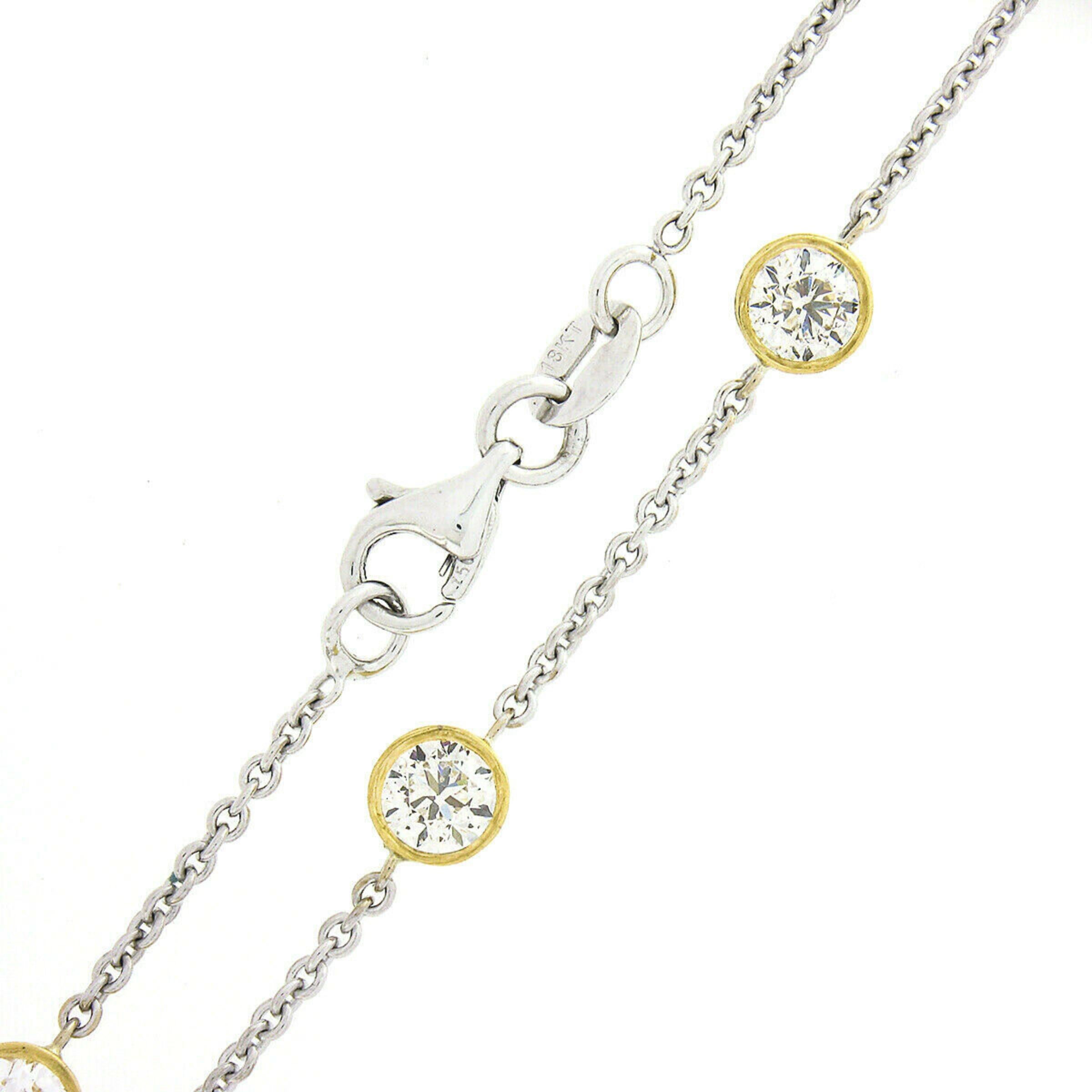 New 18k TT Gold 4.38ctw Large Bezel Set Diamond by the Yard Chain Necklace For Sale 1