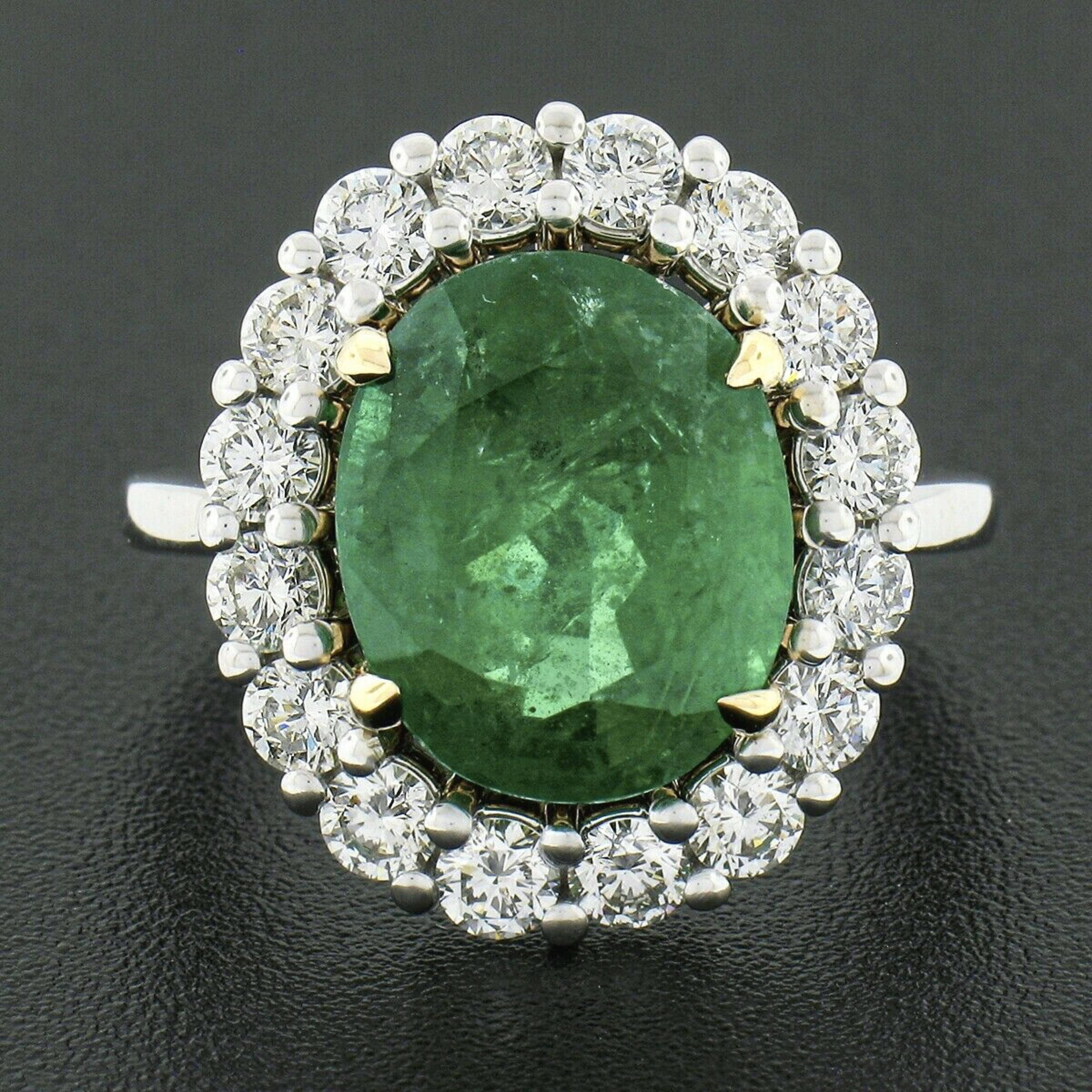 Oval Cut New 18k TT Gold 7.94ct GIA Oval Emerald w/ Diamond Halo Engagement Cocktail Ring