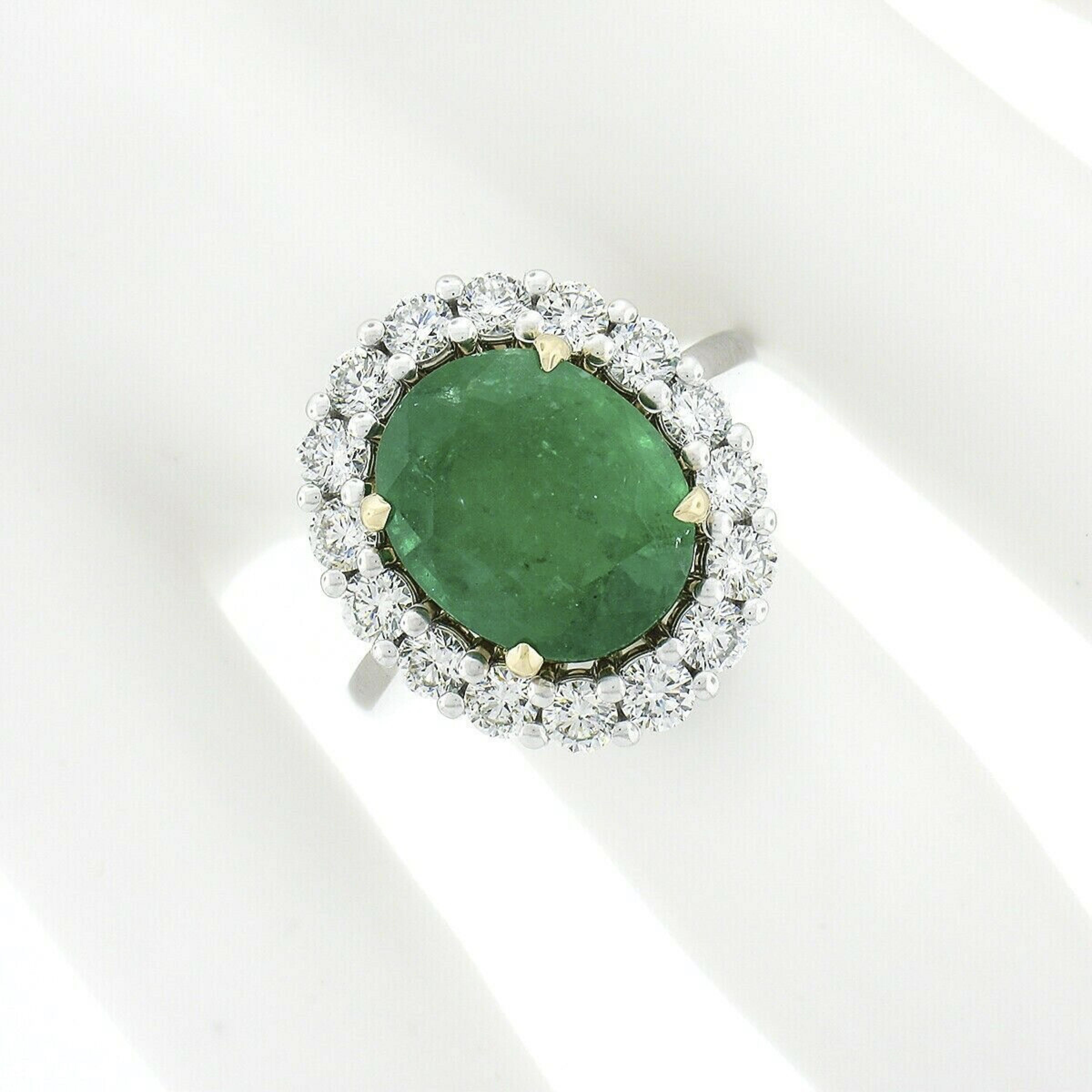 New 18k TT Gold 7.94ct GIA Oval Emerald w/ Diamond Halo Engagement Cocktail Ring In New Condition In Montclair, NJ