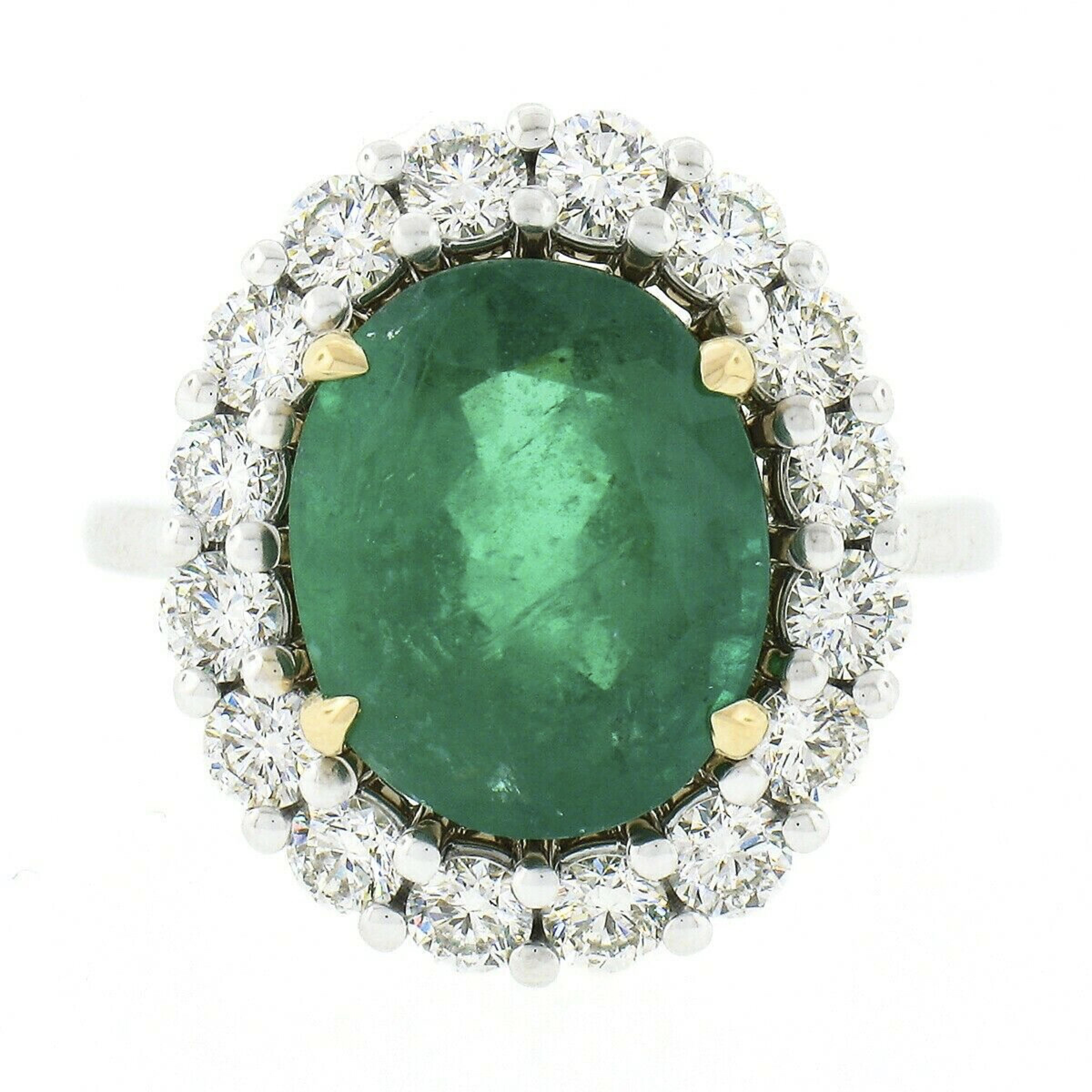 Women's New 18k TT Gold 7.94ct GIA Oval Emerald w/ Diamond Halo Engagement Cocktail Ring