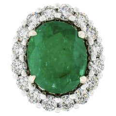 New 18k TT Gold 7.94ct GIA Oval Emerald w/ Diamond Halo Engagement Cocktail Ring