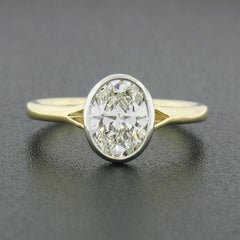 New 18k Two Tone Gold 1.20ct Bezel GIA Oval Diamond Solitaire Engagement Ring