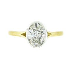 New 18k Two Tone Gold 1.20ct Bezel GIA Oval Diamond Solitaire Engagement Ring