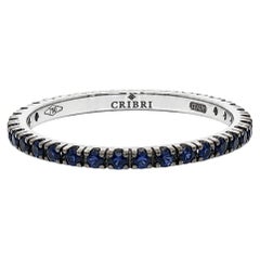 New 18k White Gold 0.45ctw Blue Sapphire Eternity Dainty Stackable Band Ring