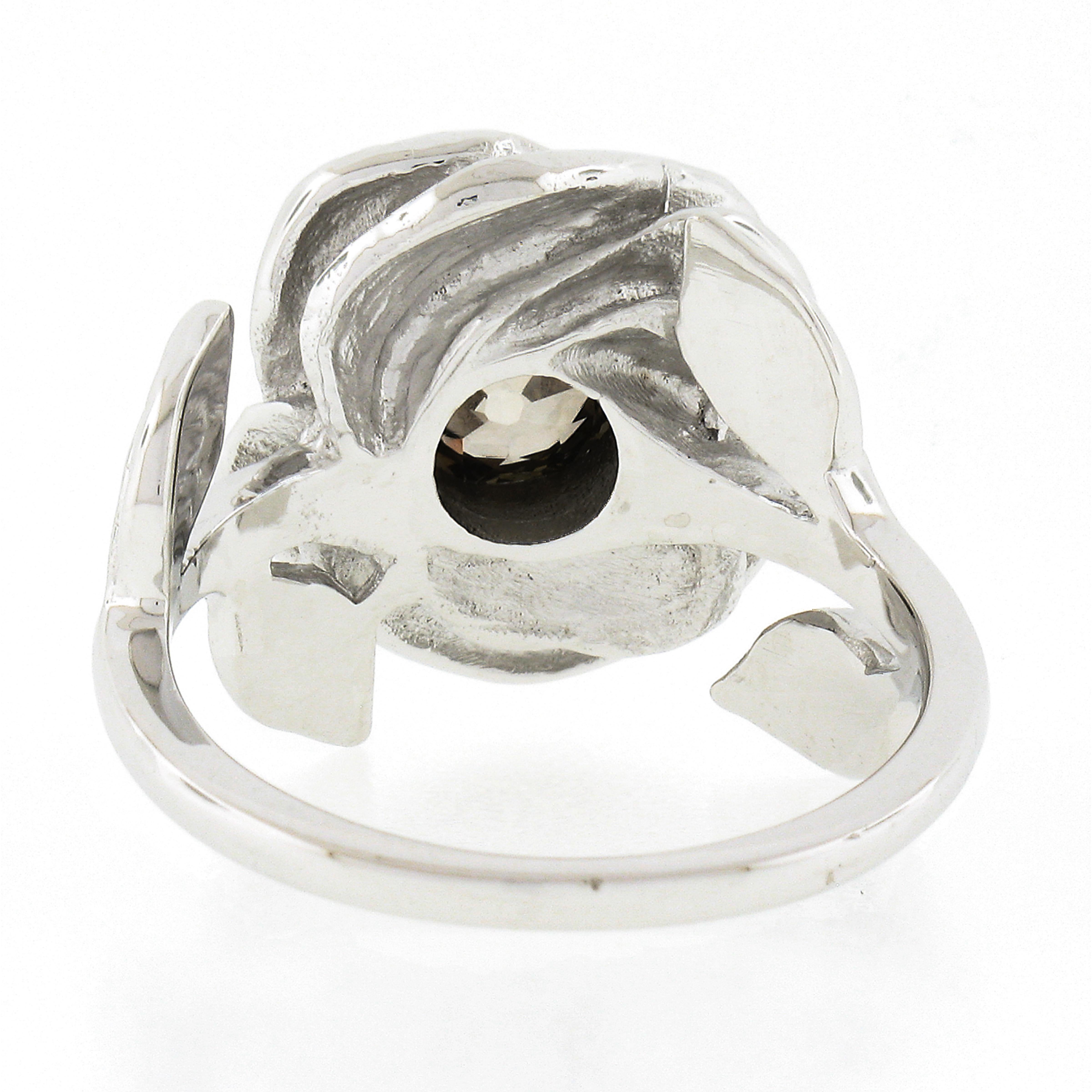 Women's New 18k White Gold 0.73ctw GIA Fancy Brown Old European Diamond Rose Flower Ring For Sale