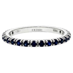 New 18k White Gold 0.74ctw Blue Sapphire Eternity Dainty Stackable Band Ring