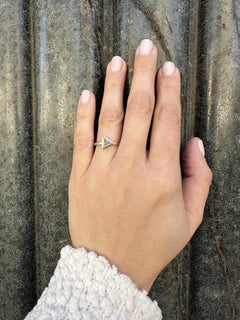 New 18k White Gold 0.87ct Bezel Set Trillion Cut Diamond Solitaire Hammered Ring