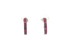 New 18k White Gold 0.90ctw Vivid Rich Red Ruby Huggie Cuff Hoop Earrings