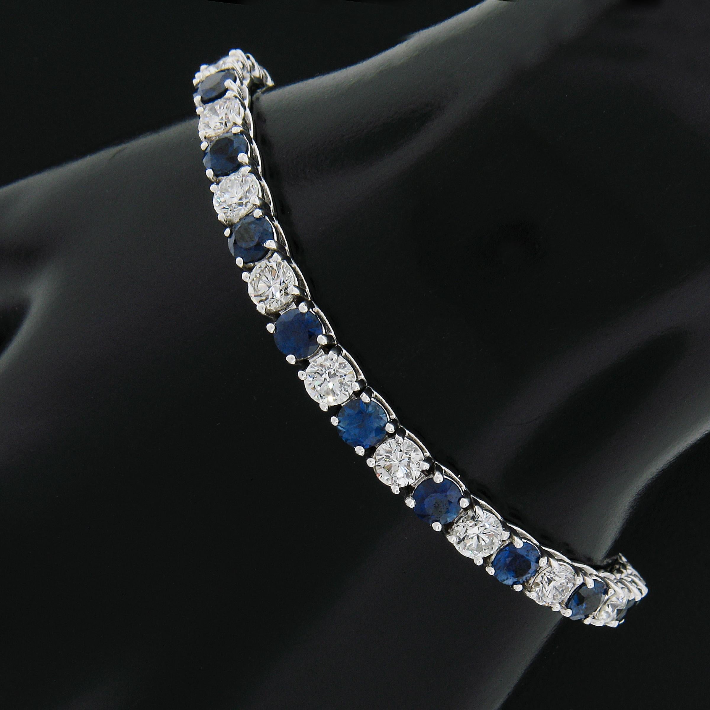 New 18k White Gold 12.26ctw Top Quality Diamond & Sapphire Tennis Line Bracelet In New Condition For Sale In Montclair, NJ