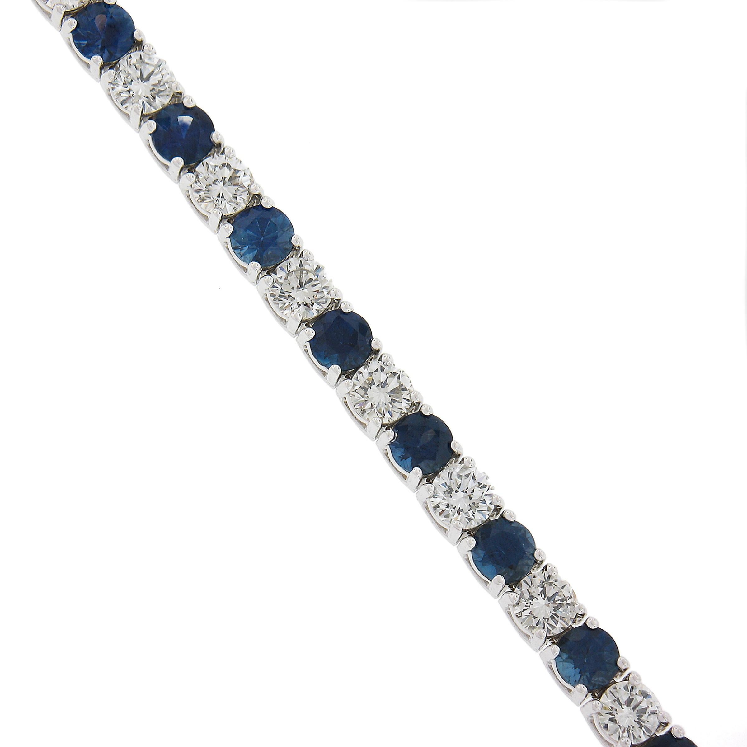 Women's New 18k White Gold 12.26ctw Top Quality Diamond & Sapphire Tennis Line Bracelet For Sale