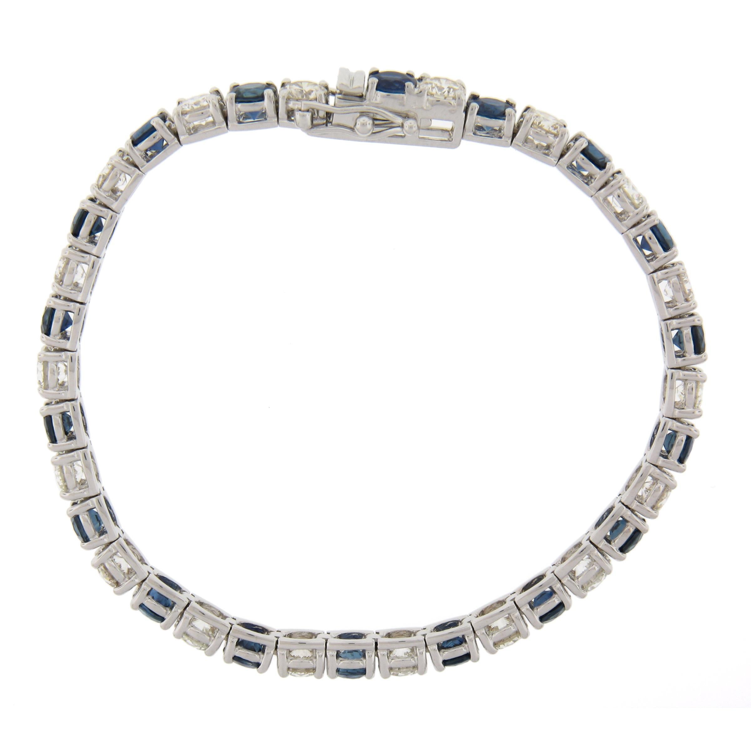 New 18k White Gold 12.26ctw Top Quality Diamond & Sapphire Tennis Line Bracelet For Sale 2