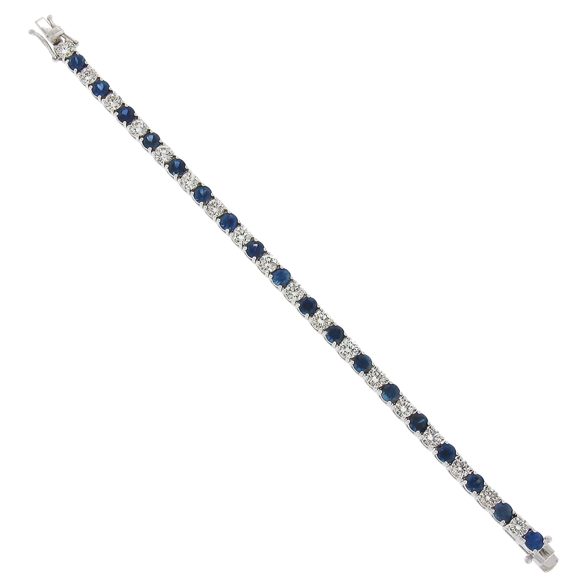 New 18k White Gold 12.26ctw Top Quality Diamond & Sapphire Tennis Line Bracelet For Sale