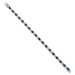 Bracelet ligne tennis en or blanc 18 carats de qualité supérieure avec diamants et saphirs, 12,26 carats