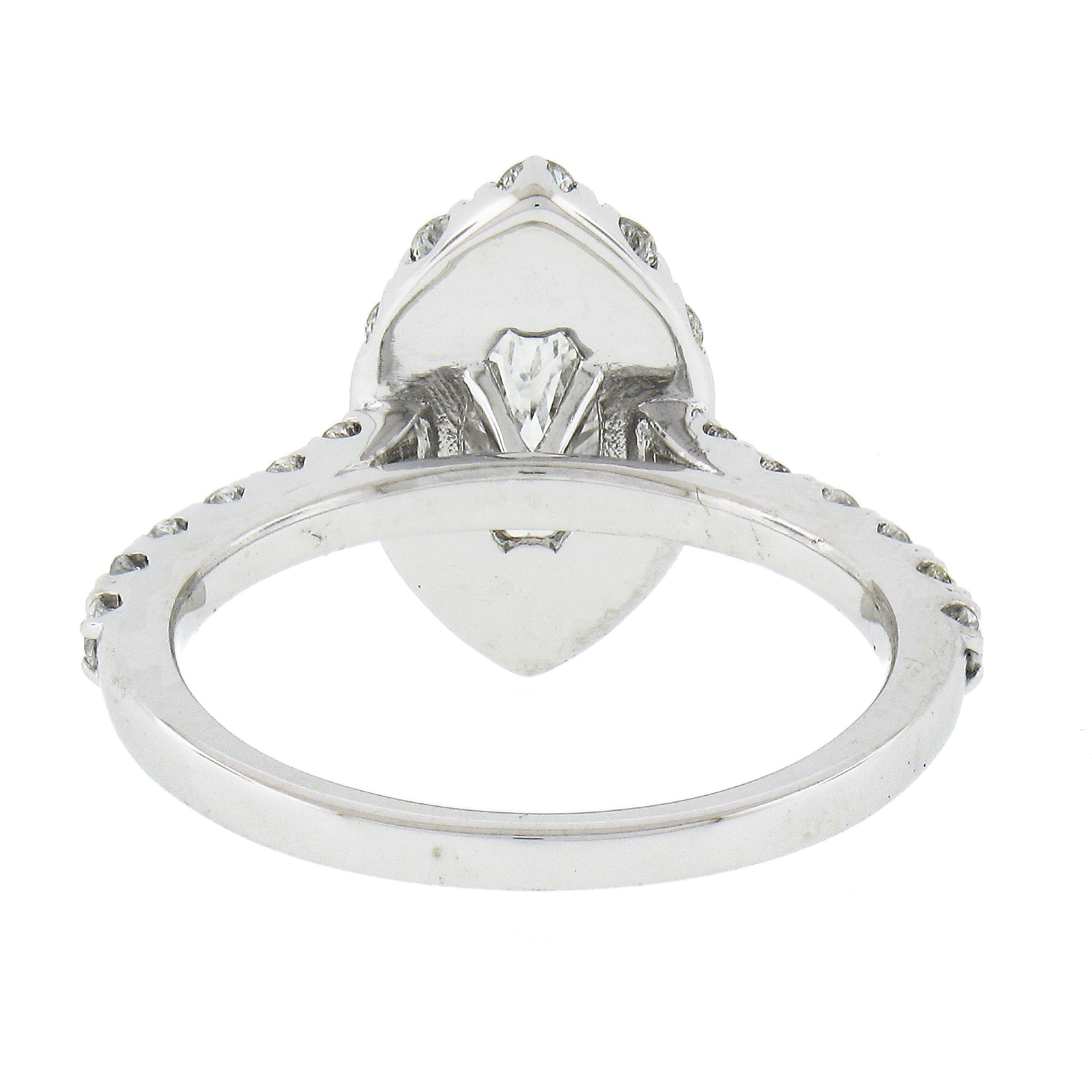 New 18k White Gold 1.76ct GIA Prong Set Marquise Diamond w Halo Engagement Ring For Sale 2