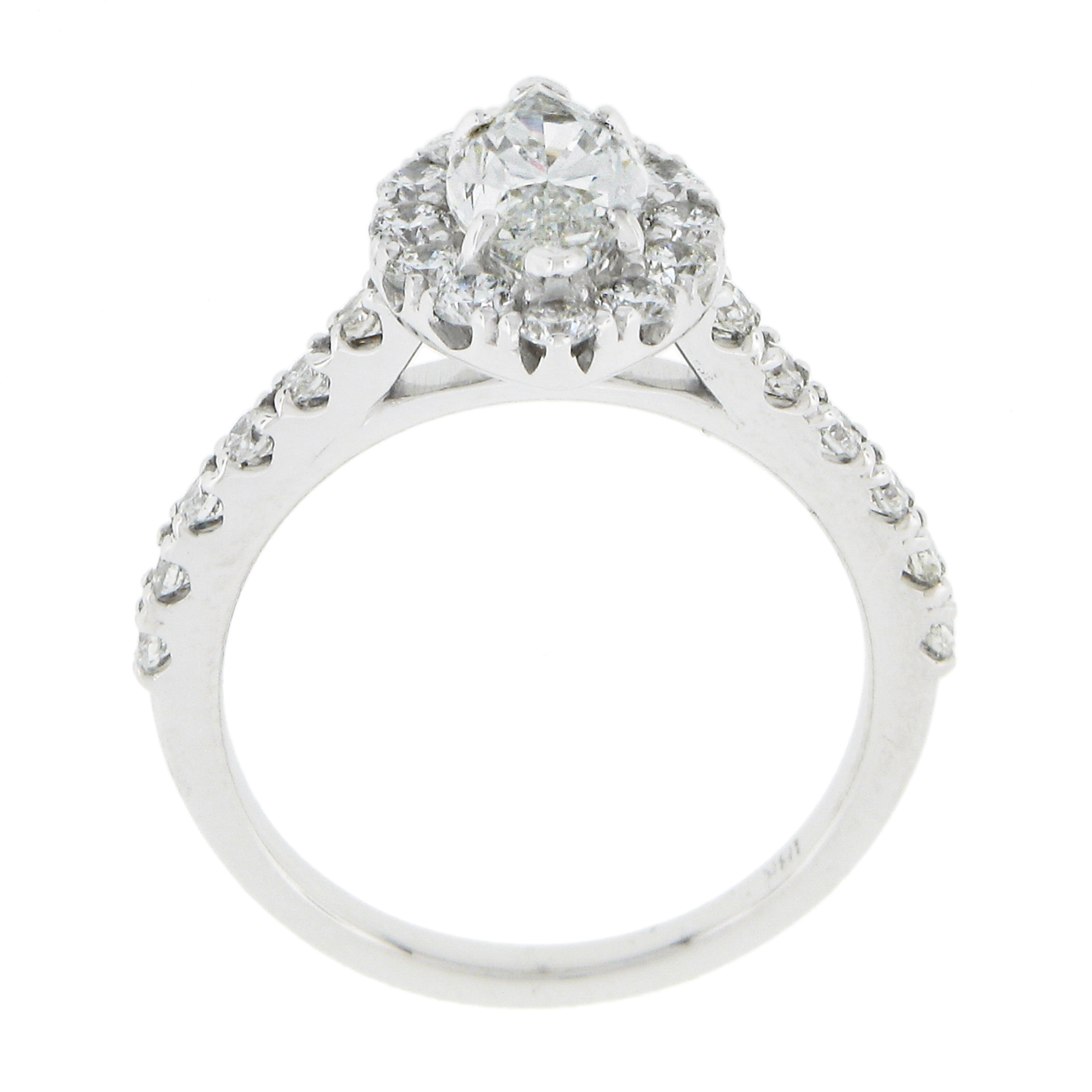 New 18k White Gold 1.76ct GIA Prong Set Marquise Diamond w Halo Engagement Ring For Sale 3
