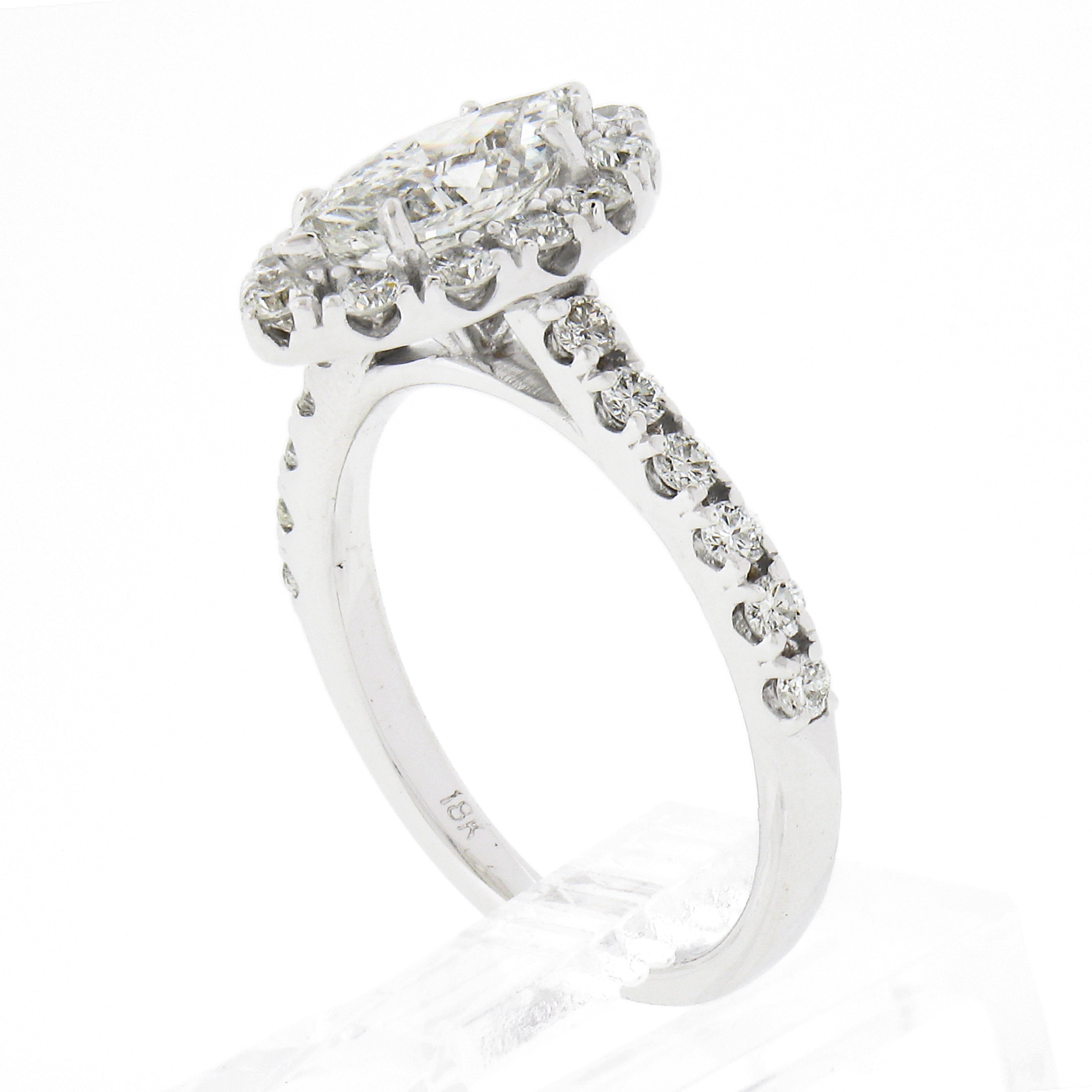 New 18k White Gold 1.76ct GIA Prong Set Marquise Diamond w Halo Engagement Ring For Sale 4