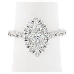 New 18k White Gold 1.76ct GIA Prong Set Marquise Diamond w Halo Engagement Ring
