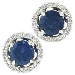 royal blue diamond earrings New 18k White Gold 1.76ct Round Royal Blue Sapphire
Diamond Halo Stud Earrings