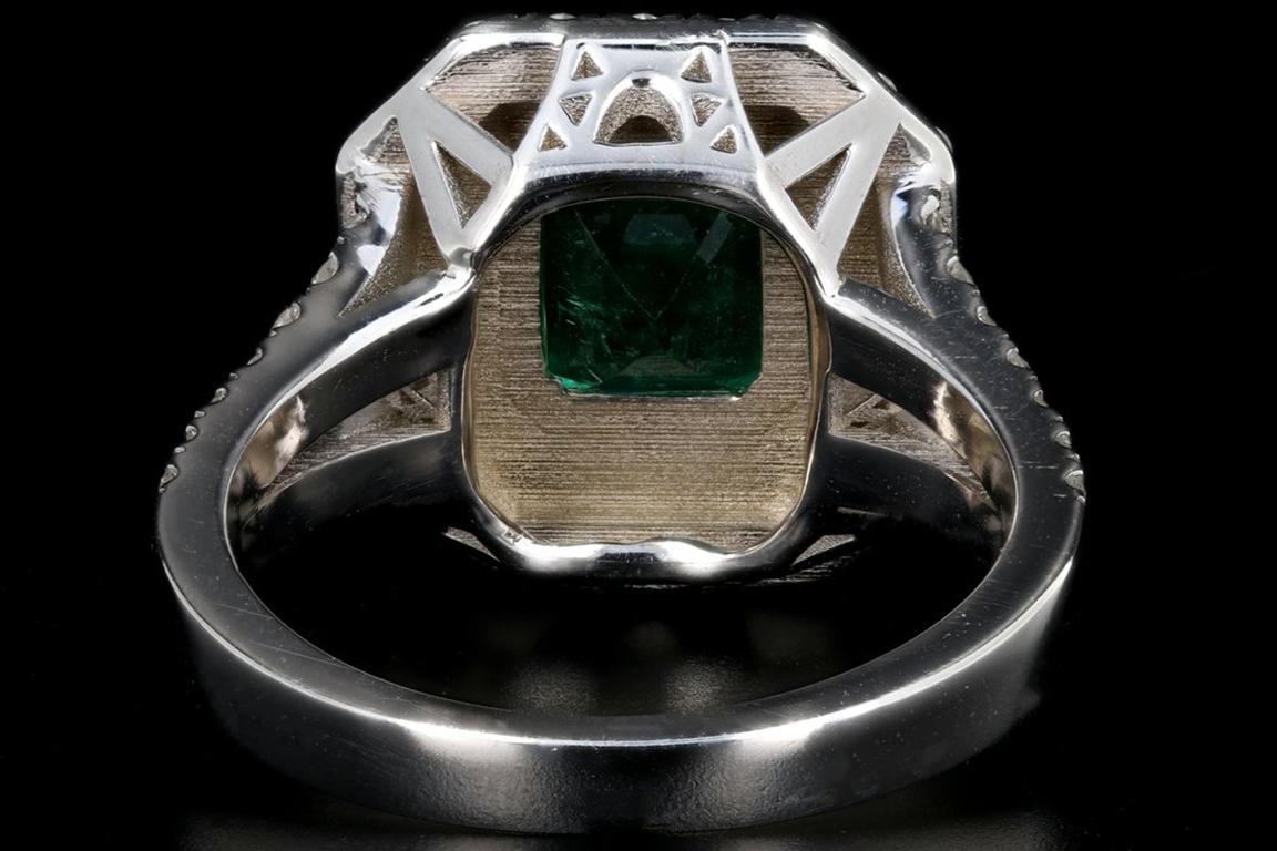 New 18K White Gold 2.15 Carat Zambian Emerald and Diamond Ring In New Condition In Cape May, NJ