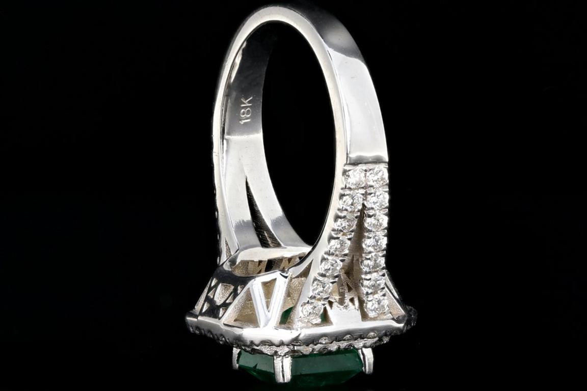 Women's New 18K White Gold 2.15 Carat Zambian Emerald and Diamond Ring