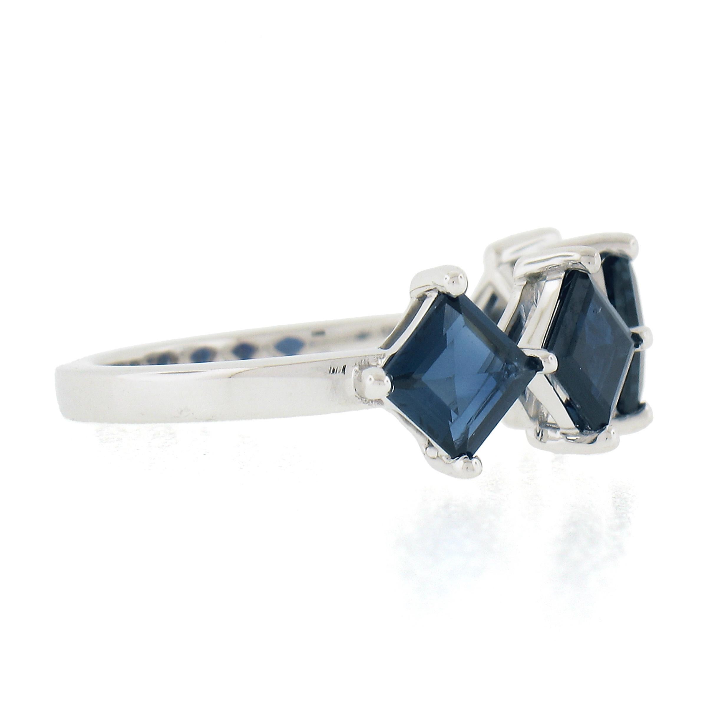 NEW 18K White Gold 2.30ctw Square Step Cut Sapphire Prong Set Stack Band Ring For Sale 1