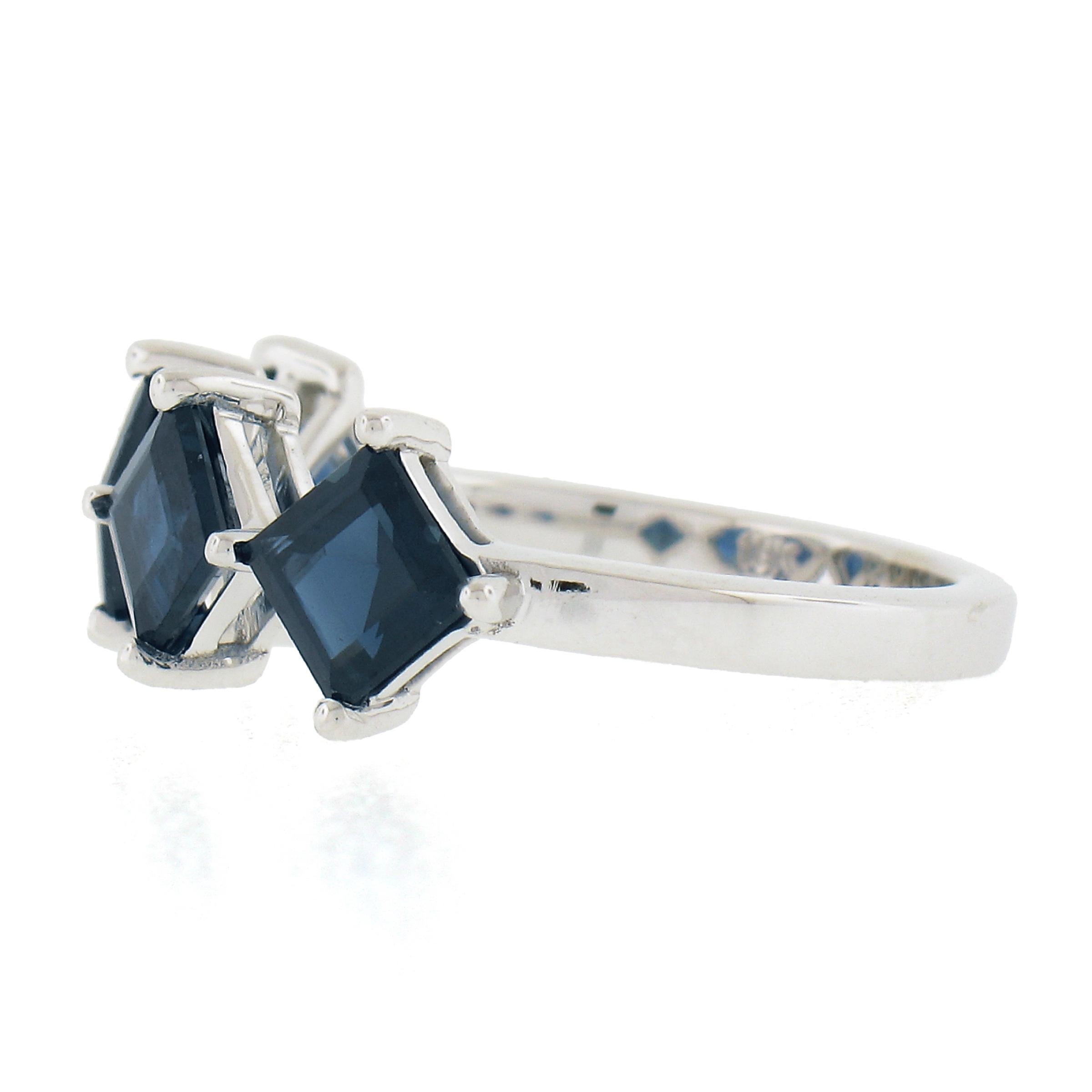 NEW 18K White Gold 2.30ctw Square Step Cut Sapphire Prong Set Stack Band Ring For Sale 2