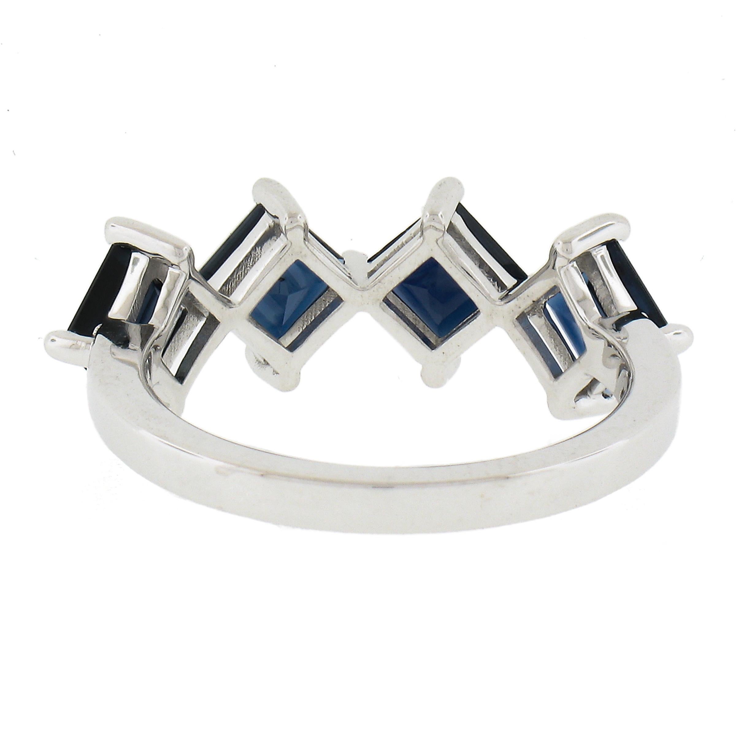 NEW 18K White Gold 2.30ctw Square Step Cut Sapphire Prong Set Stack Band Ring For Sale 3