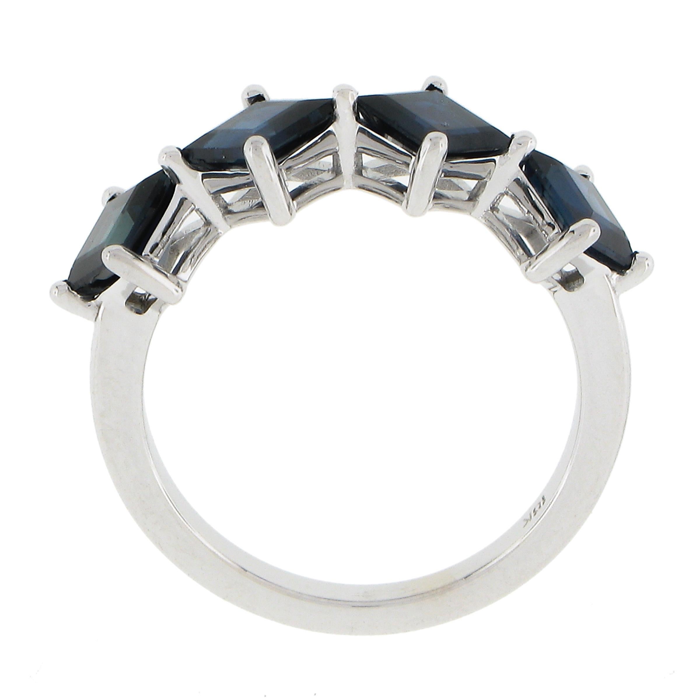 NEW 18K White Gold 2.30ctw Square Step Cut Sapphire Prong Set Stack Band Ring For Sale 4