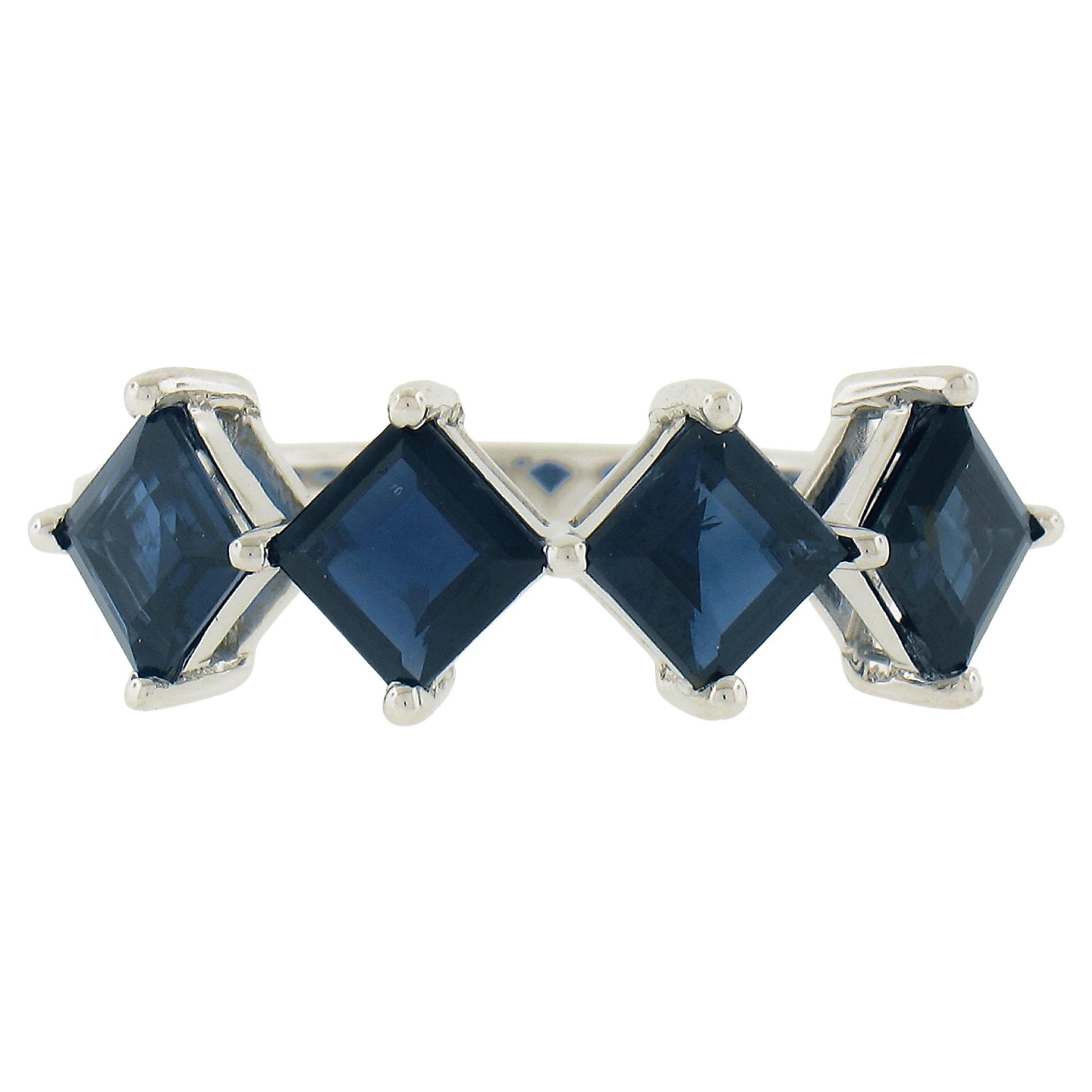 NEW 18K White Gold 2.30ctw Square Step Cut Sapphire Prong Set Stack Band Ring For Sale