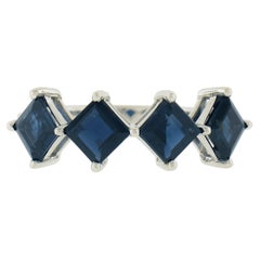 NEW 18K White Gold 2.30ctw Square Step Cut Sapphire Prong Set Stack Band Ring