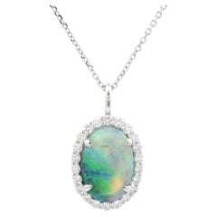 New 18k White Gold 2.41ctw GIA Opal Diamond Halo Pendant Adjustable Necklace