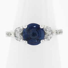 New 18k White Gold 2.43ctw Gia No Heat Round Sapphire & Marquise Diamond Ring