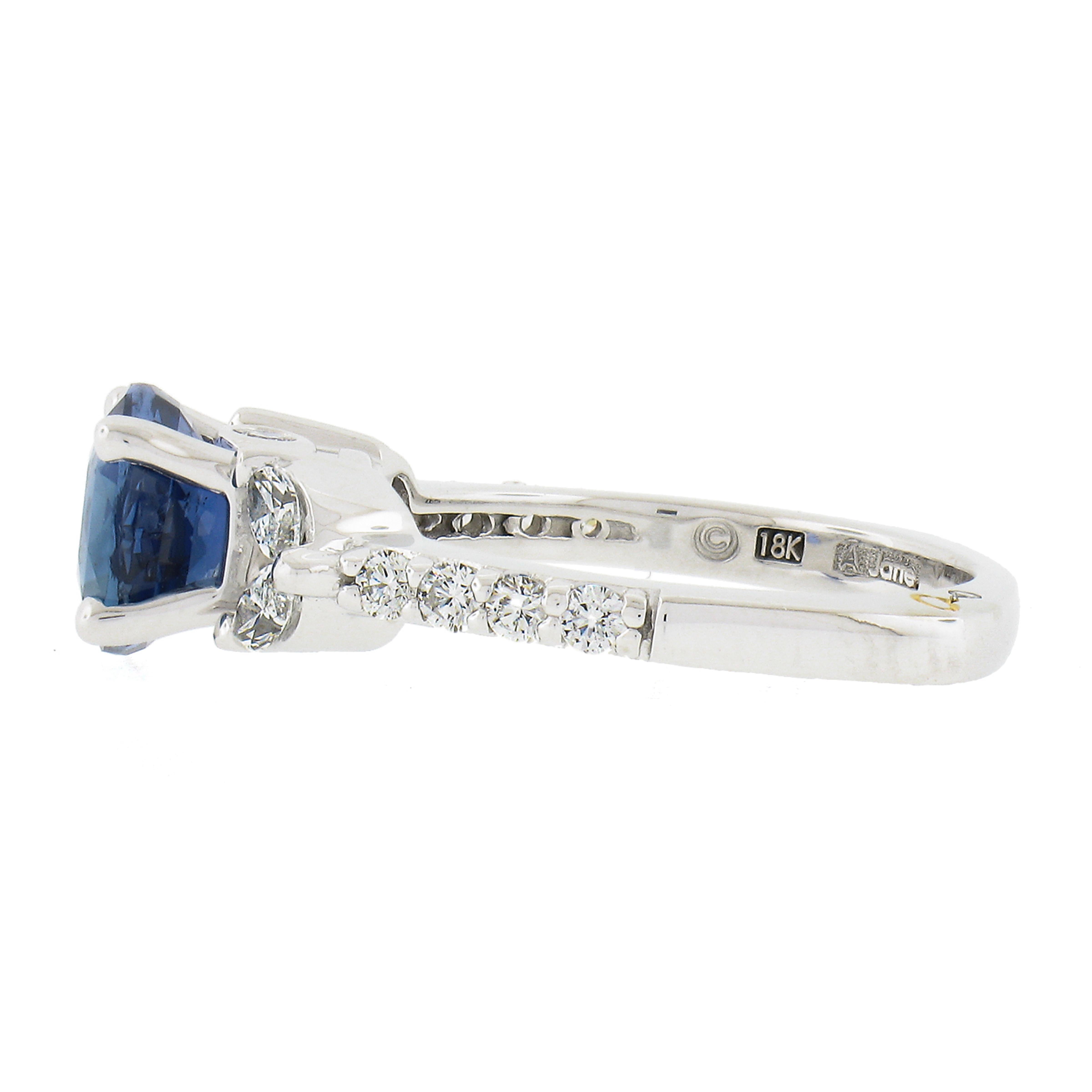 Women's New 18k White Gold 2.43ctw Gia No Heat Round Sapphire & Marquise Diamond Ring For Sale