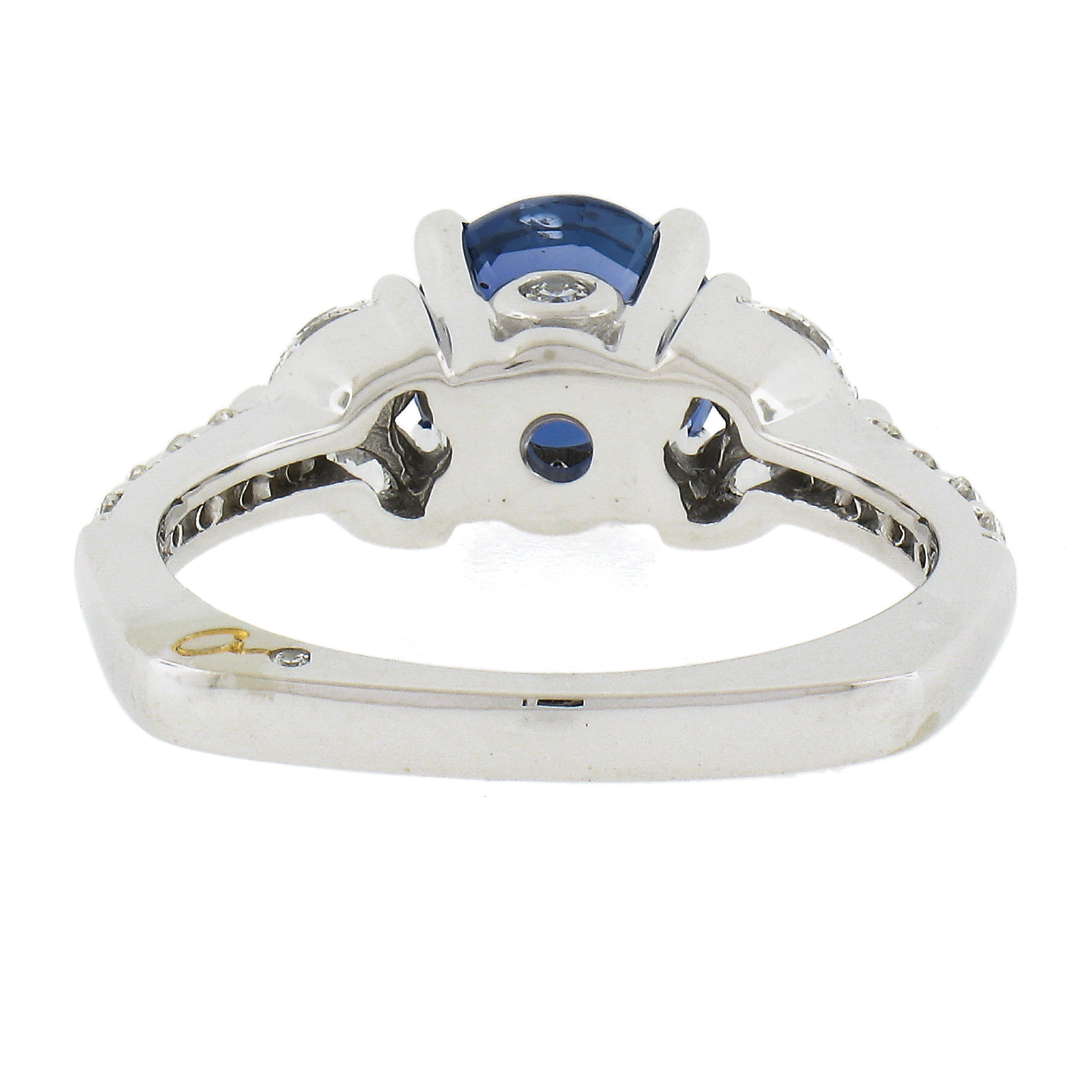 New 18k White Gold 2.43ctw Gia No Heat Round Sapphire & Marquise Diamond Ring For Sale 2