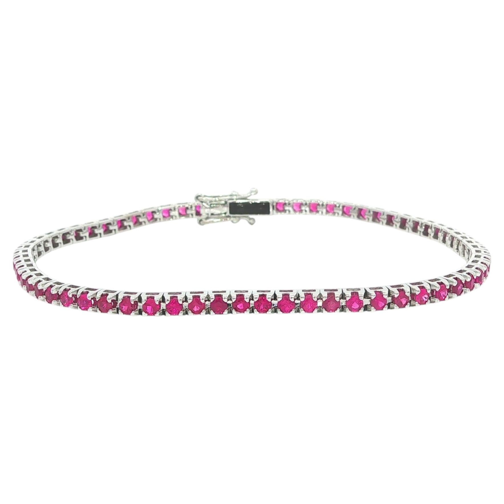 Nuevo Brazalete de tenis de oro blanco de 18 quilates de 2,45 ctw de rubí rojo rosáceo brillante en línea en venta