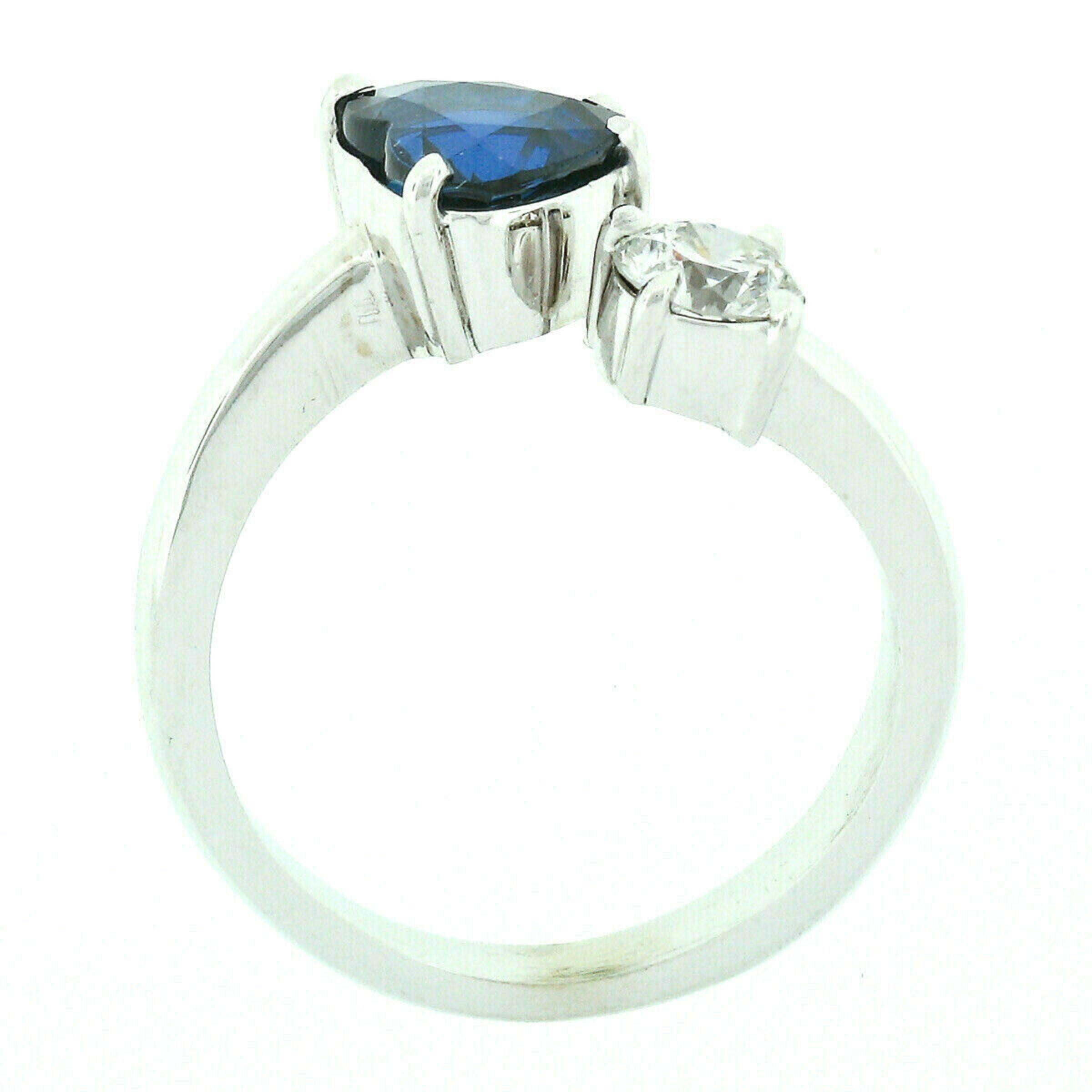 18K White Gold 2.71ct GIA Heart Blue Sapphire Diamond Moi et Toi Bypass Ring For Sale 1