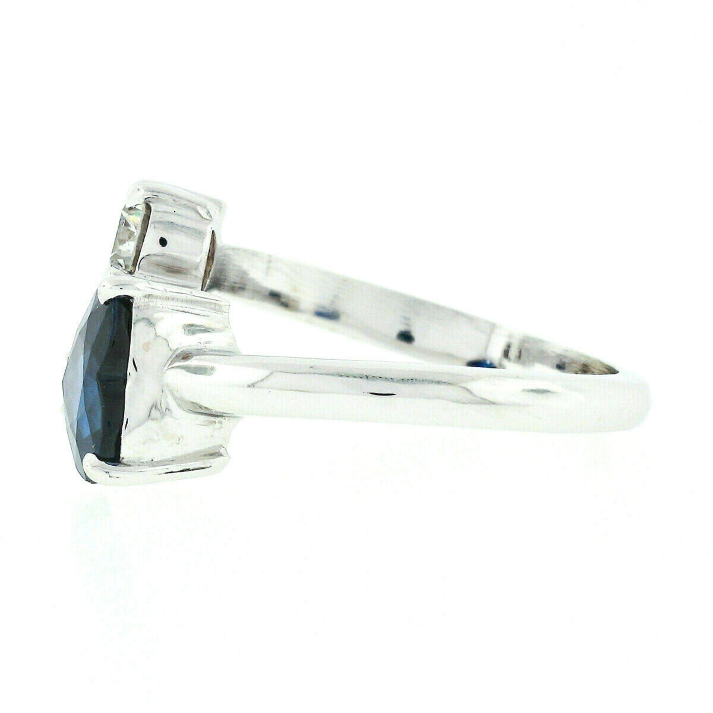 18K White Gold 2.71ct GIA Heart Blue Sapphire Diamond Moi et Toi Bypass Ring For Sale 2