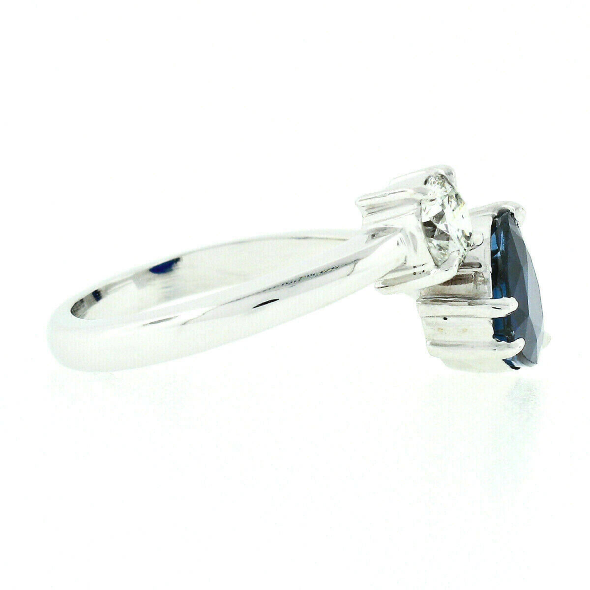 18K White Gold 2.71ct GIA Heart Blue Sapphire Diamond Moi et Toi Bypass Ring For Sale 3