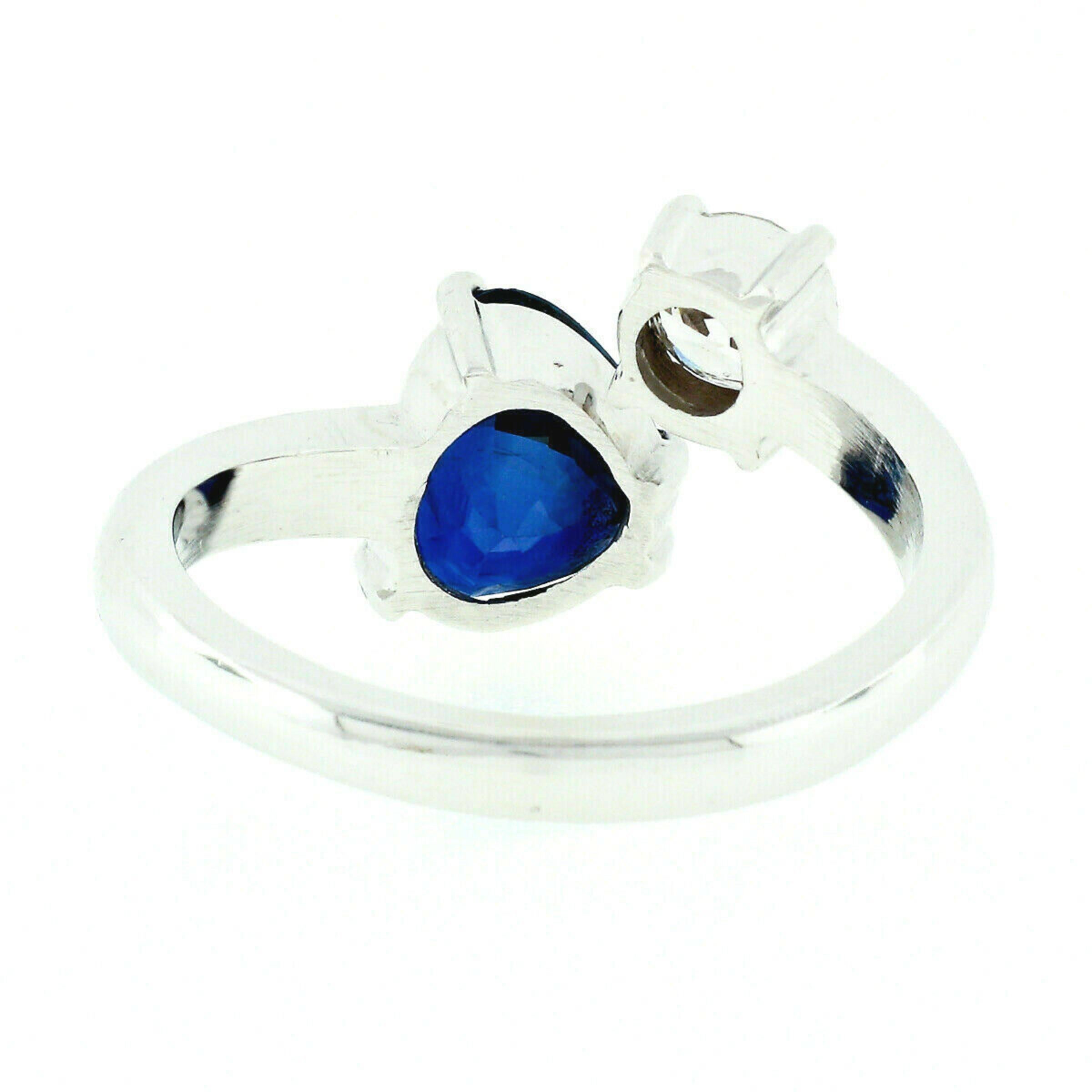 18K White Gold 2.71ct GIA Heart Blue Sapphire Diamond Moi et Toi Bypass Ring For Sale 4
