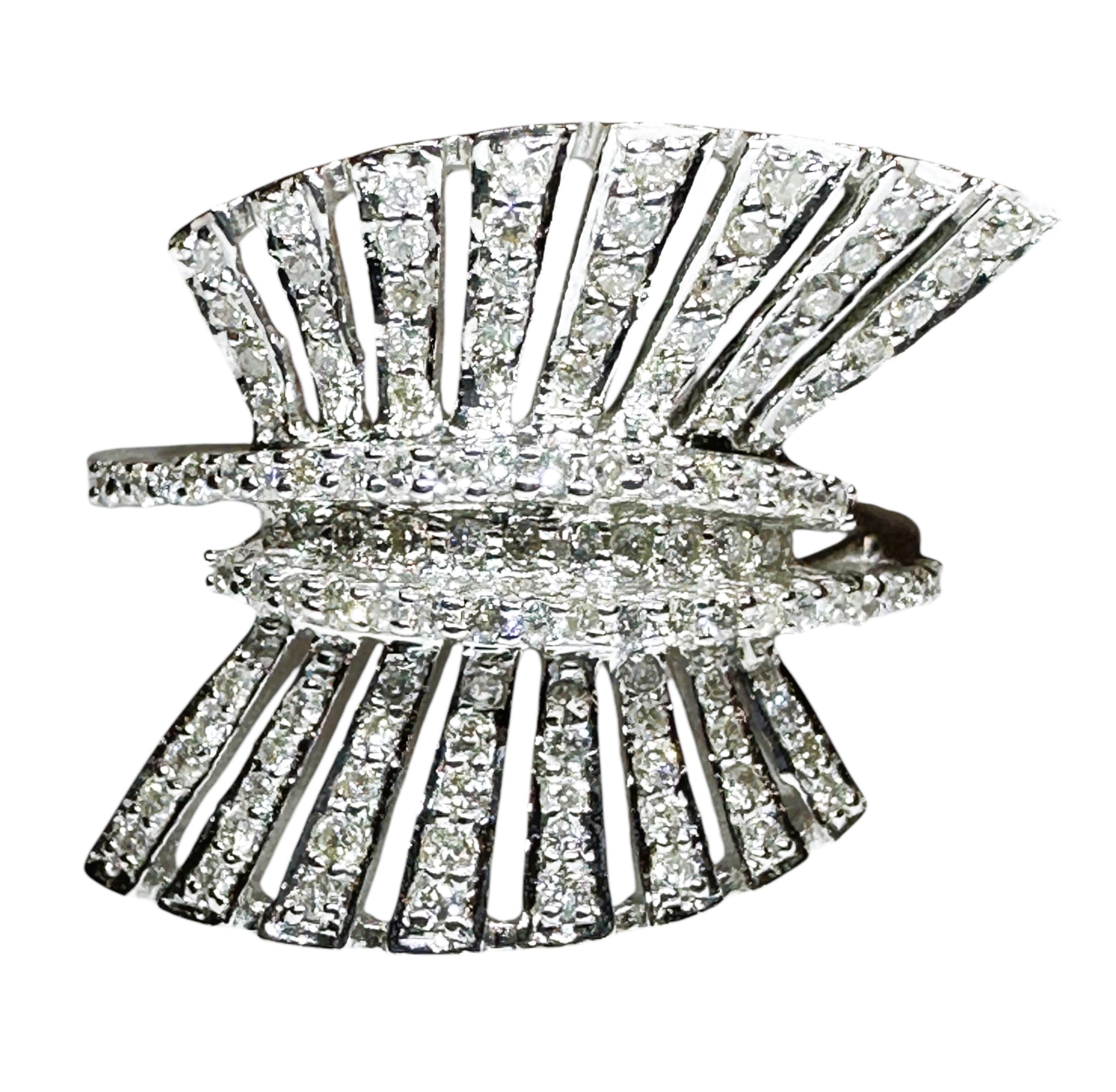 New 18K White Gold 3/4 ct 128 Diamond Burst Ring with Appraisal Size 6.5 10