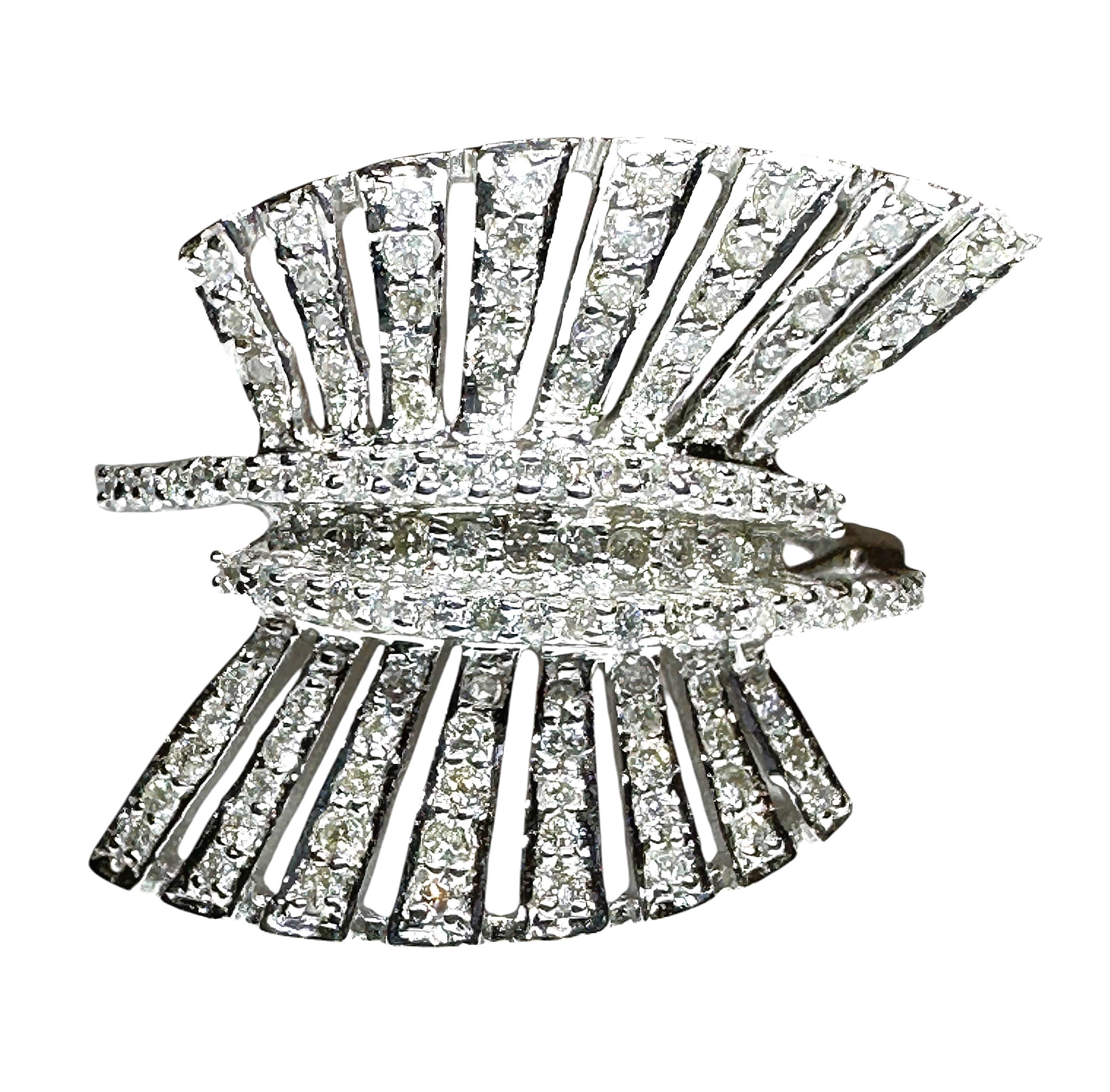 Brilliant Cut New 18K White Gold 3/4 ct 128 Diamond Burst Ring with Appraisal Size 6.5