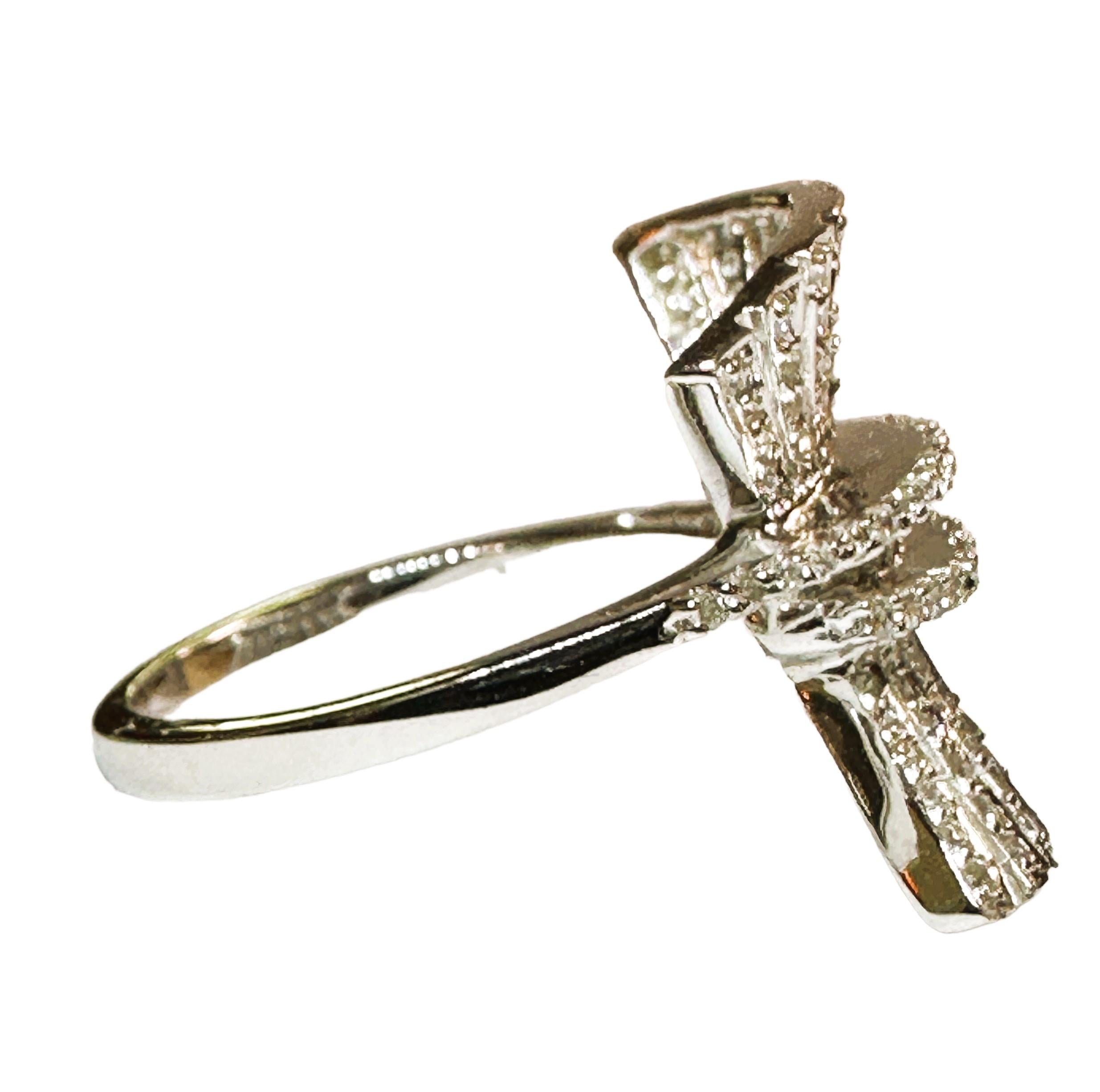 New 18K White Gold 3/4 ct 128 Diamond Burst Ring with Appraisal Size 6.5 In New Condition In Eagan, MN