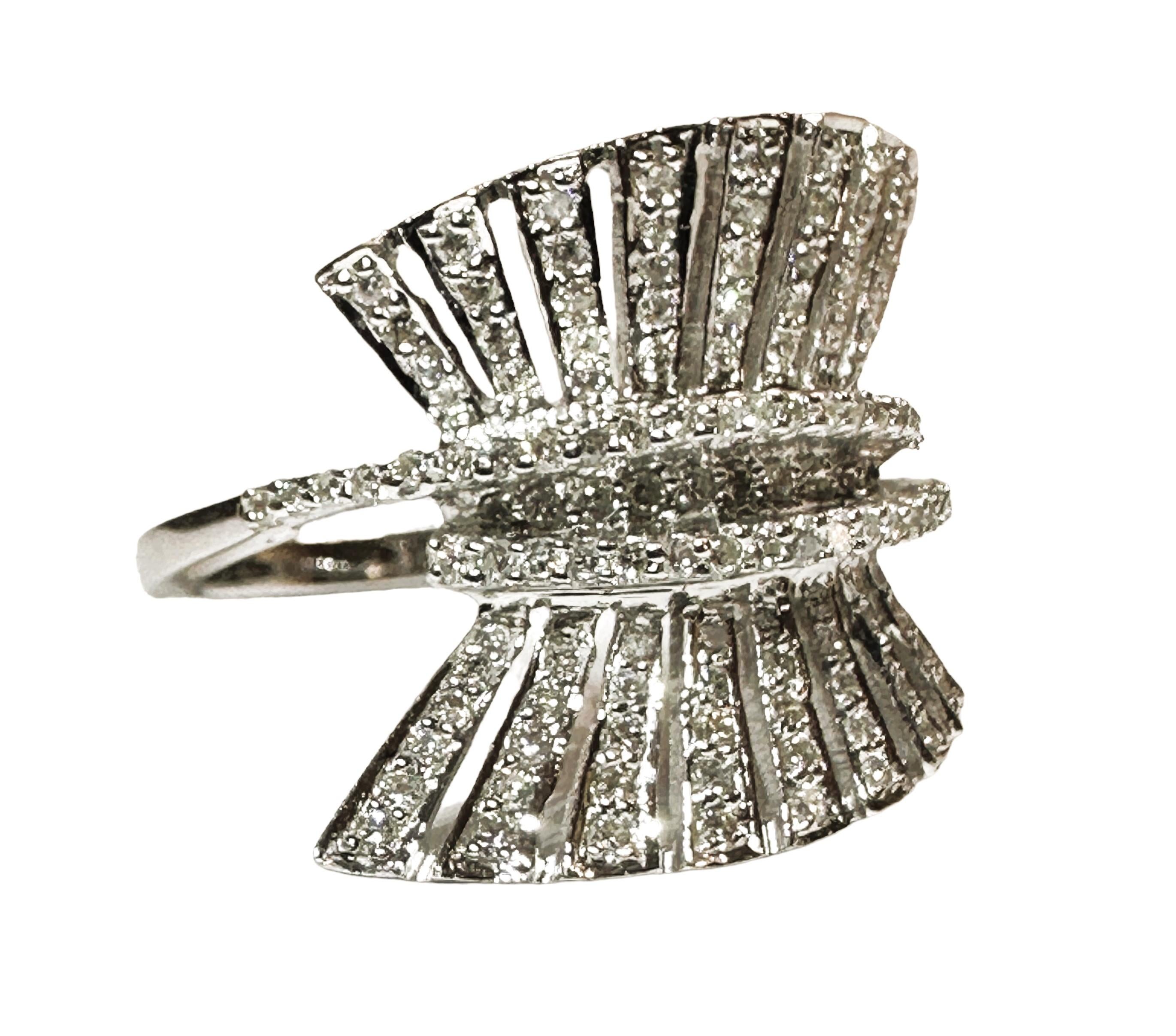 Women's New 18K White Gold 3/4 ct 128 Diamond Burst Ring with Appraisal Size 6.5